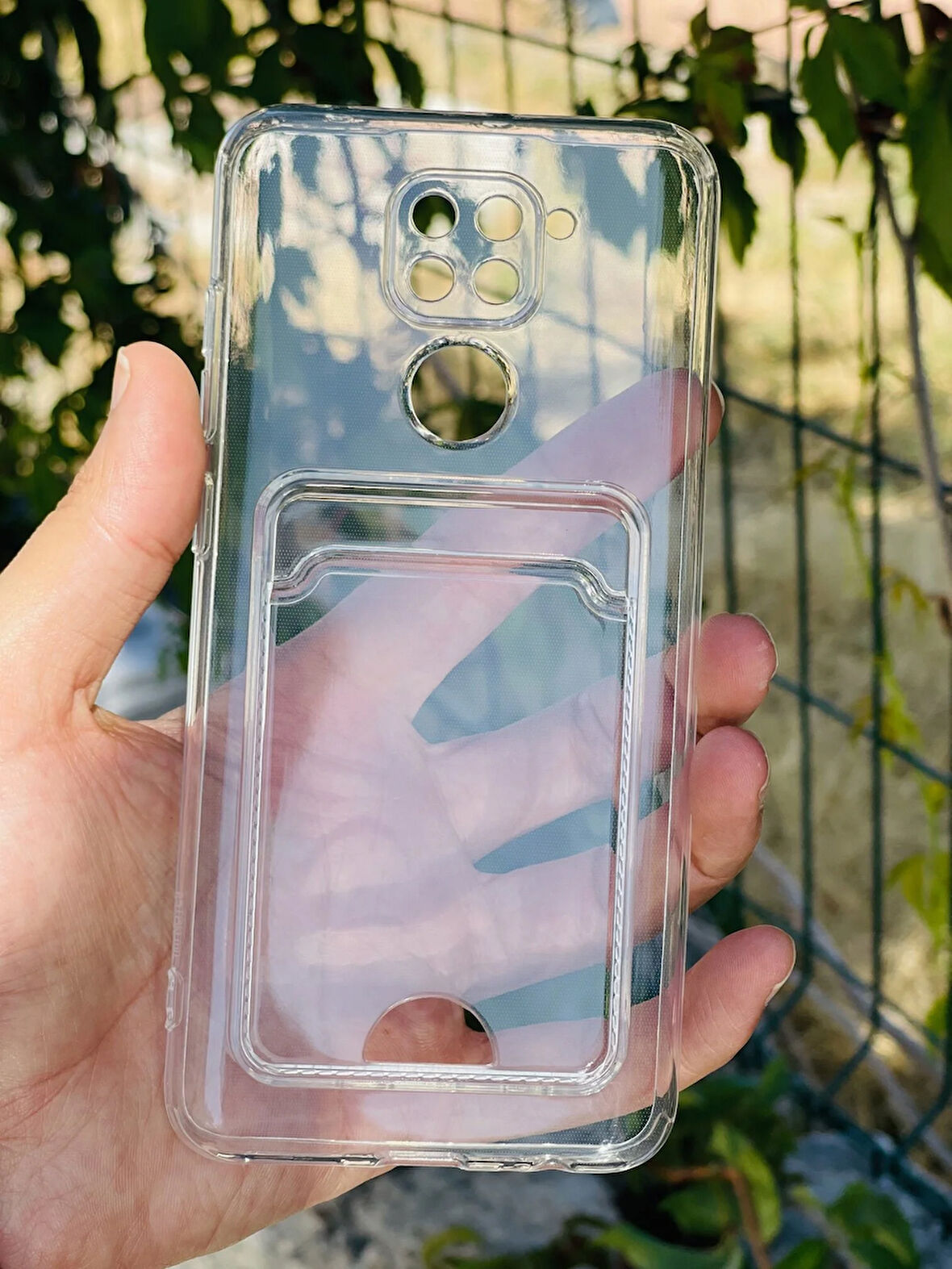 Xiaomi Redmi Note 9 Kılıf Şeffaf Kartlıklı Silikon Azn-SetraKart