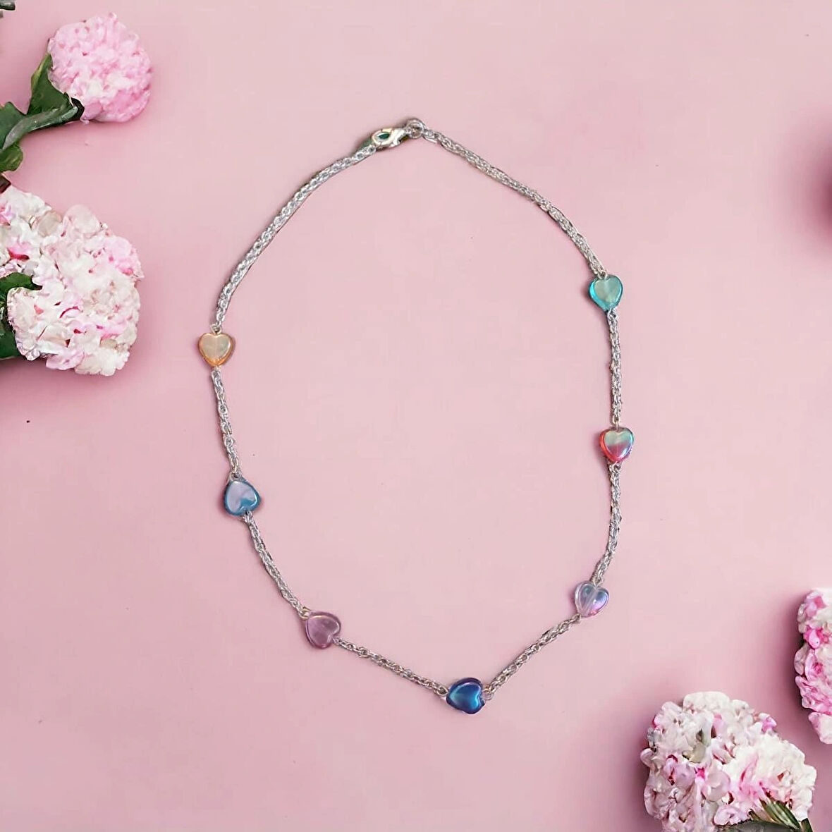 Renkli Kalp Figürlü Minimalist Boncuklu Aesthetic Coquette Fairycore Vintage Hediyelik Zincir Kolye