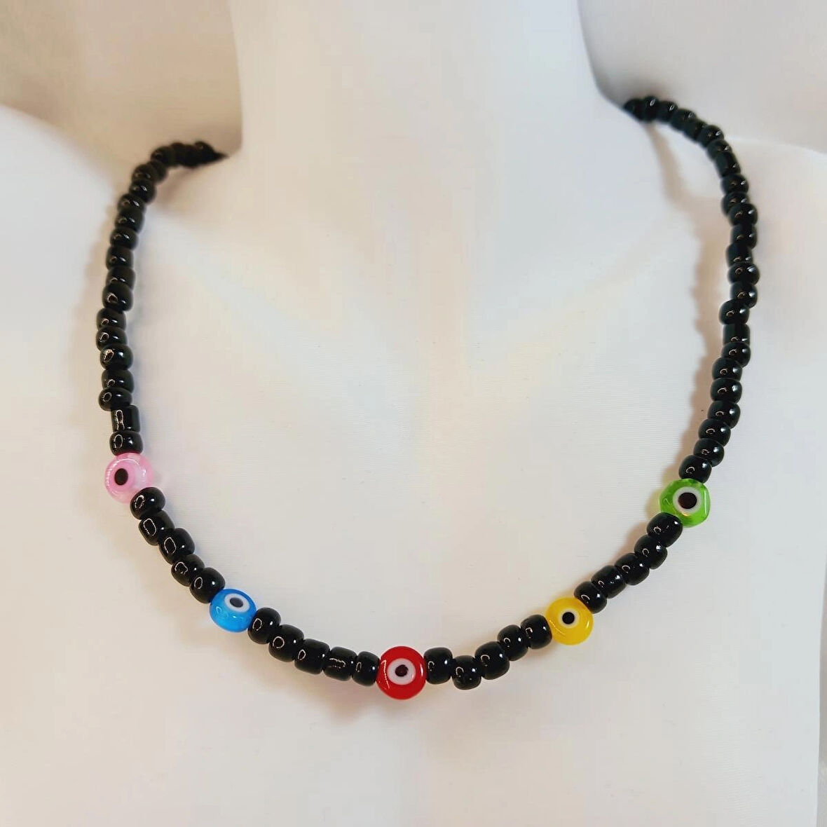 Renkli Nazar Boncuğu Kolyesi – Mini Renkli Nazar Boncuklu Choker Kolye - Nazar Boncuklu Kadın Kolye