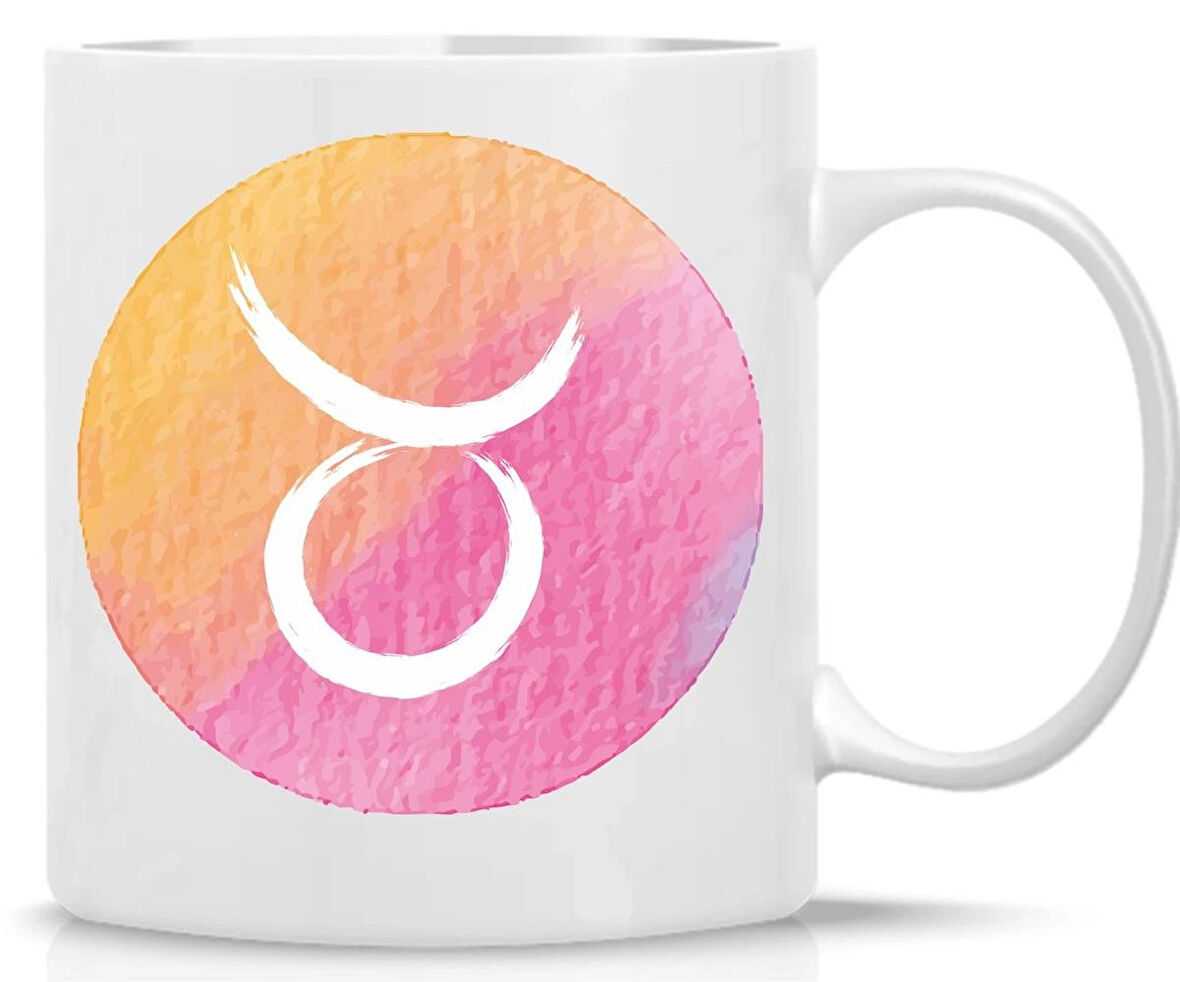 Boğa Burcu Kupa | Renkli Burç Tasarımı | Özlü Sözlü Hediye Kupa | Astroloji Temalı Bardak