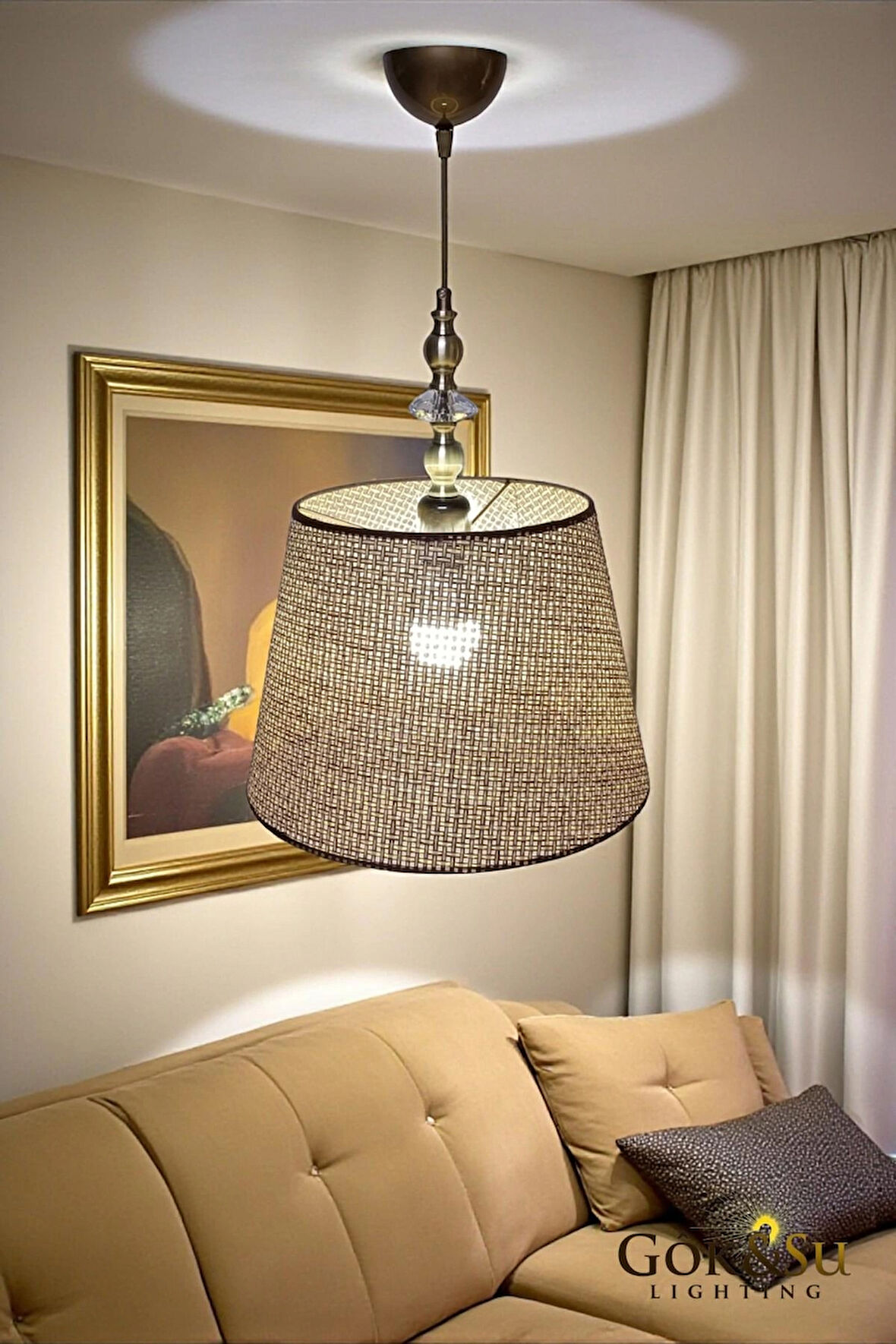 Rattan Eda Model Cam Taşlı Konik Avize