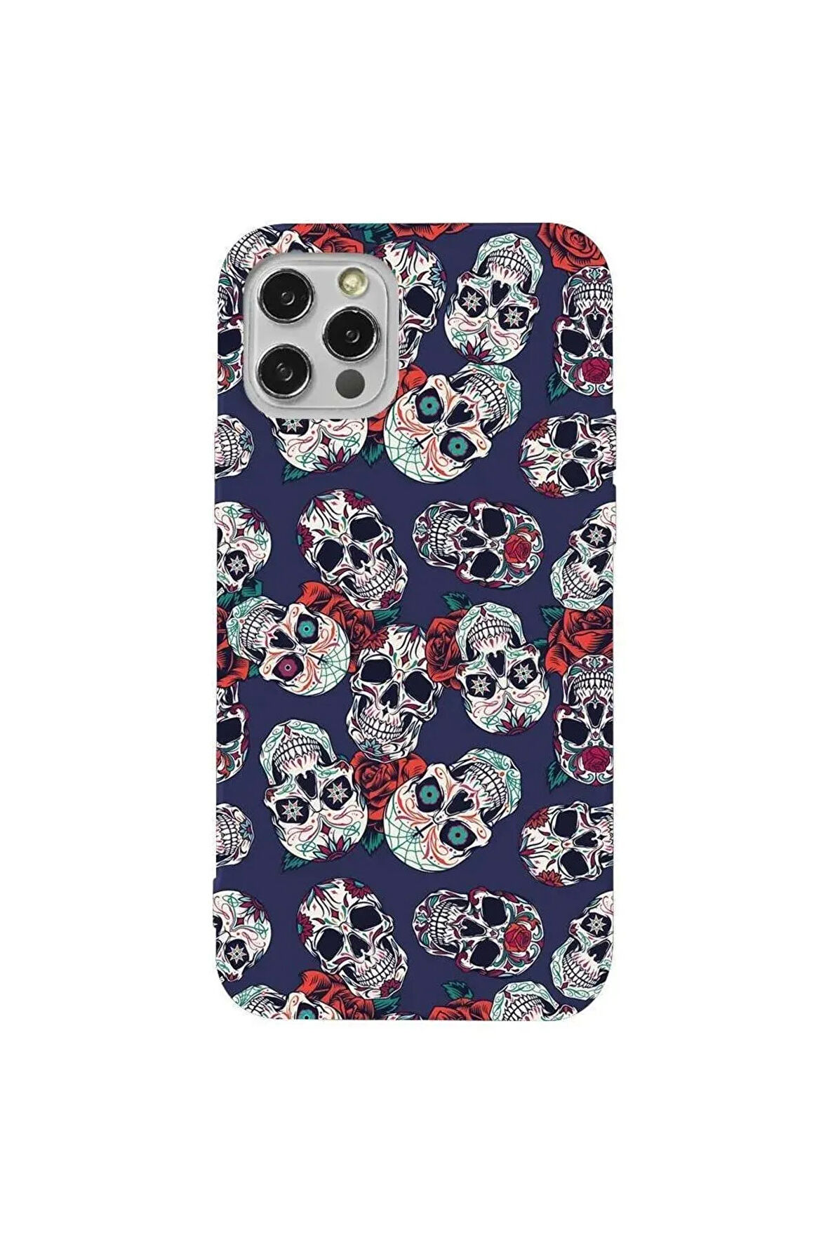 Iphone 12 Pro Max Lacivert Renkli Silikon Telefon Kilifi - Death And Roses