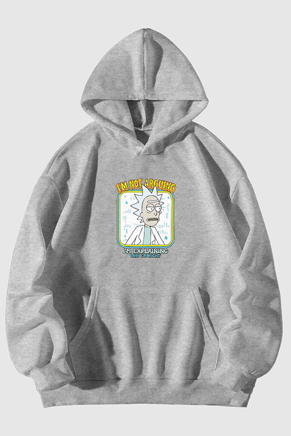 Rick Explaining Baskılı Unisex Siyah Kanguru Cepli Kapüşonlu Sweatshirt Hoodie | S