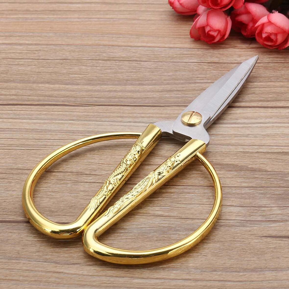 Altın Renk Motifli Vintage Dikiş Makası 15cm