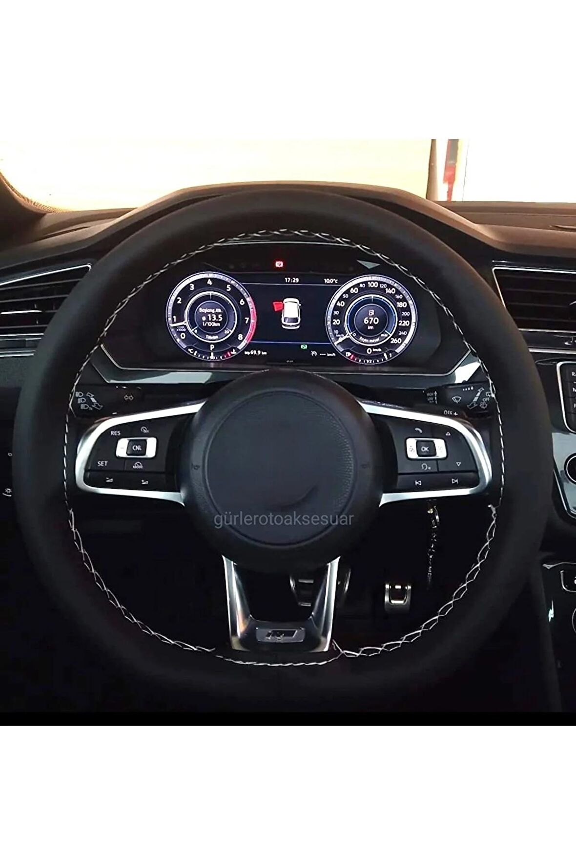 Vw Passat B8-b8.5-rline Uyumlu Direksiyon Kılıfı Dikmeli Soft Gri Ipli