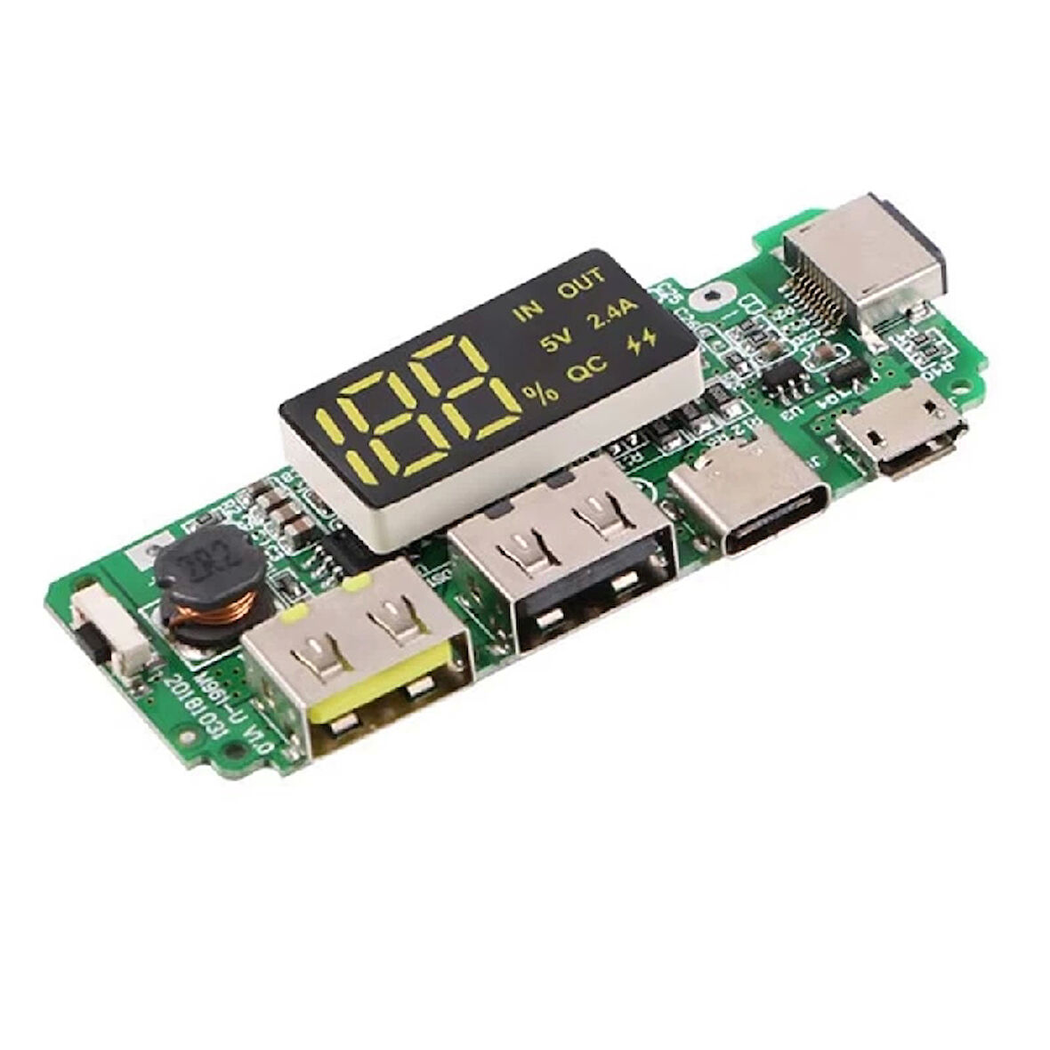 Powerbank Devresi Ekranlı 5V 2.4A Dual Usb Çıkış Type C Micro Usb Giriş Lityum Lion 18650 Pil Şarj