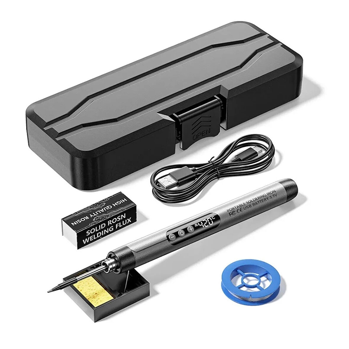USB 5V 8W Dijital Sıcaklık Ayarlı USB Kalem Havya Seti