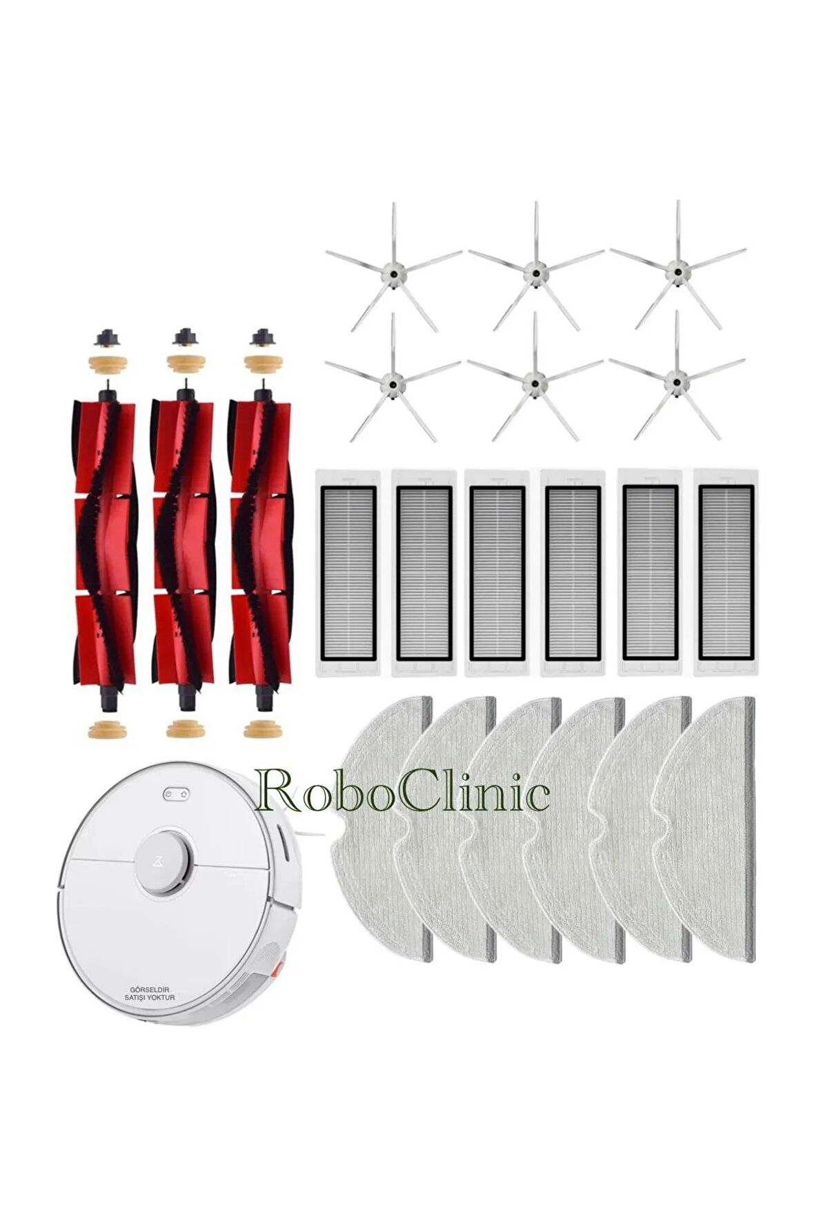 Roborock S5 Max Beyaz Robot Süpürge Uyumlu Ana Fırça/Yan Fırça/Hepa Filtre/Mop Yenileme Seti