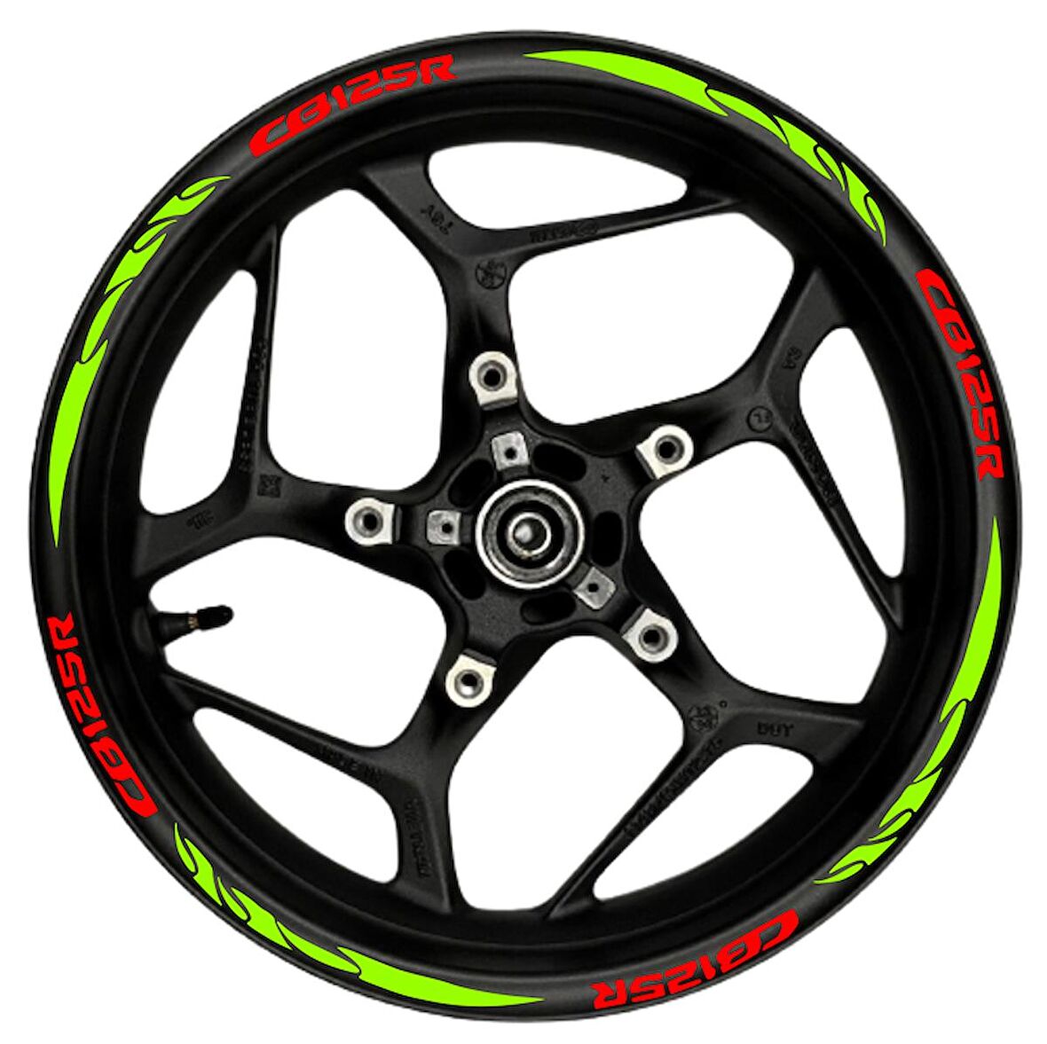 MOTOSİKLET CB125R Ön/Arka Takım KIRMIZI yazılı  FOSFORLU(fıstık YEŞİLi) Pençe Şerit