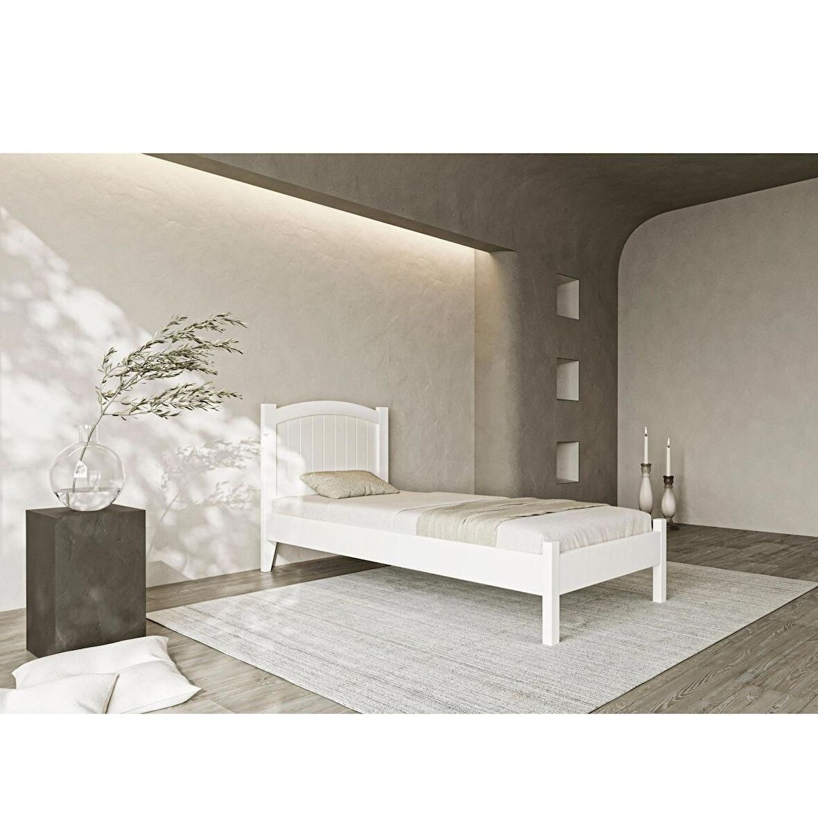 Rüzgar Modern İnci Beyaz Tek Kişilik Karyola 90x200