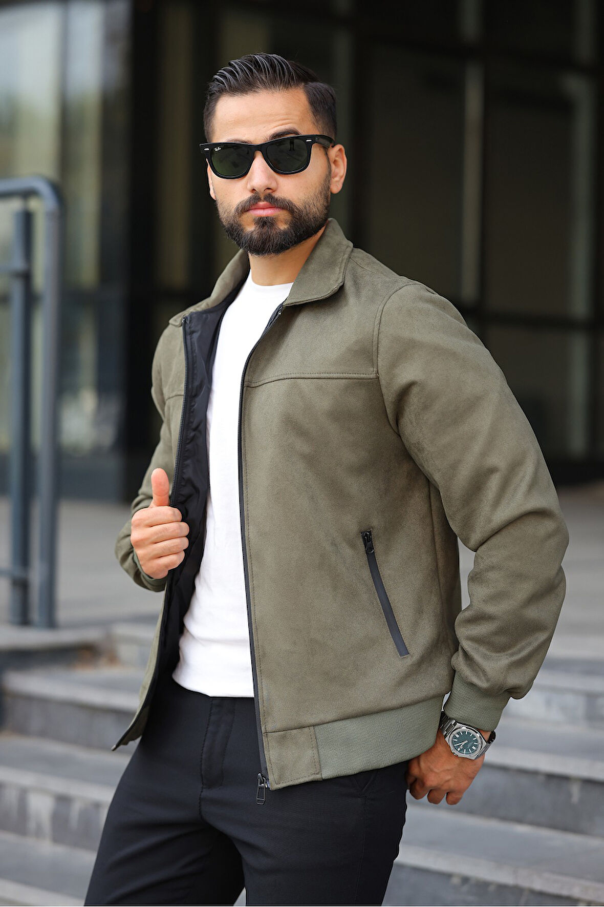 Polo Yaka Baharlık Süet Ceket