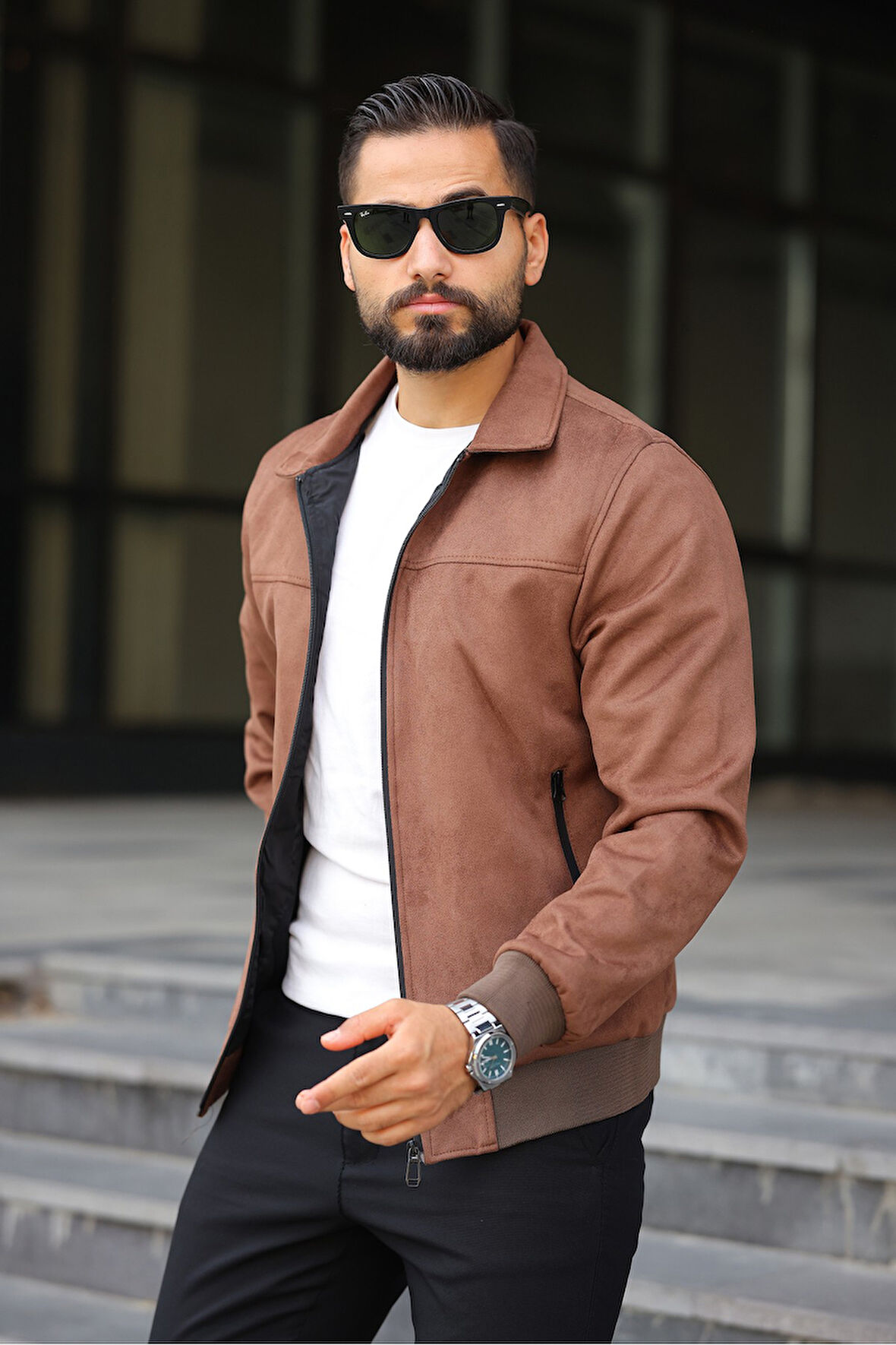 Polo Yaka Baharlık Süet Ceket