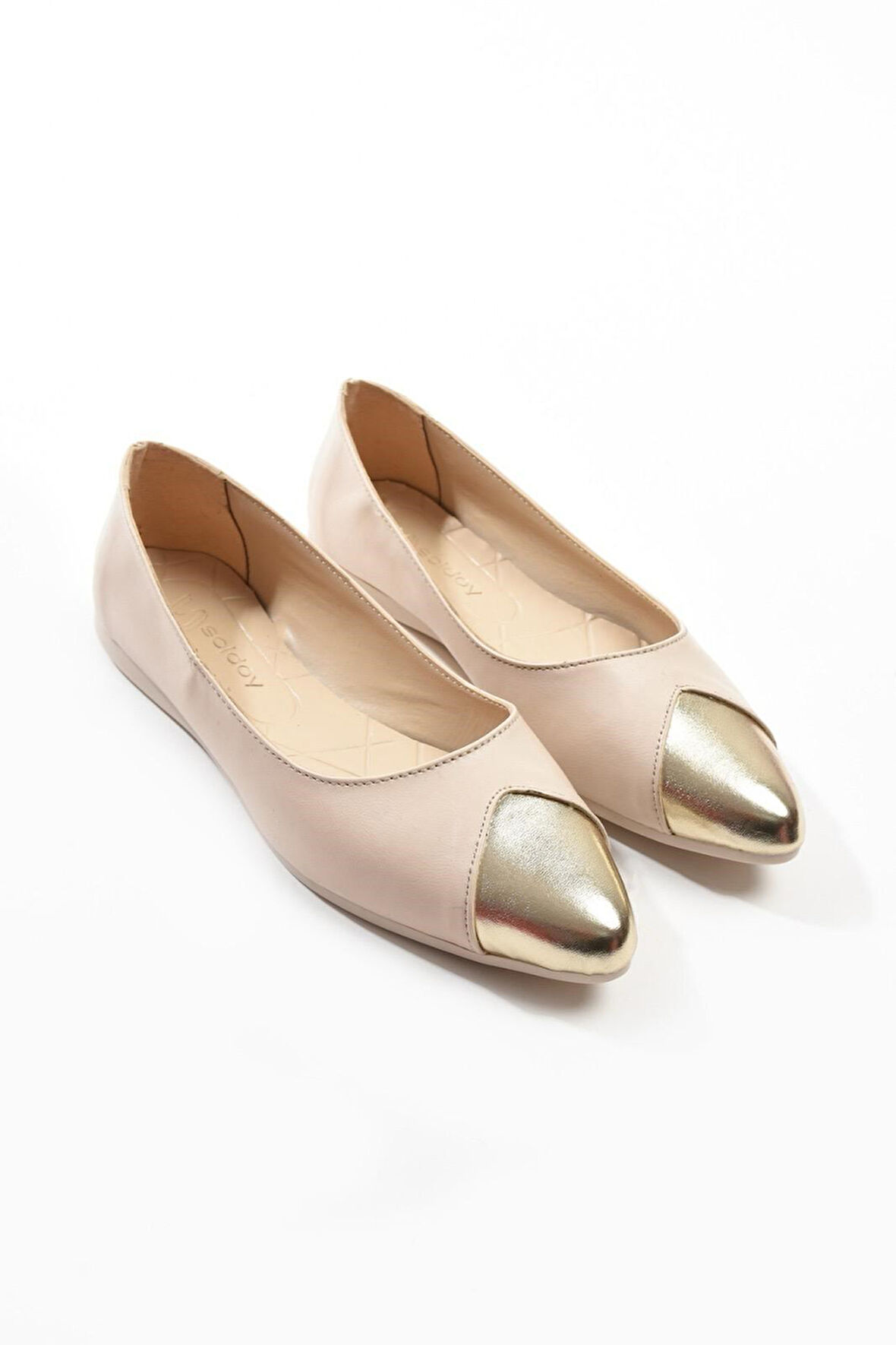 Günlük Kadın Babet Altın Detaylı Sivri Burunlu Rahat Şık Sade Hafif Rahat Ayakkabı  S-403