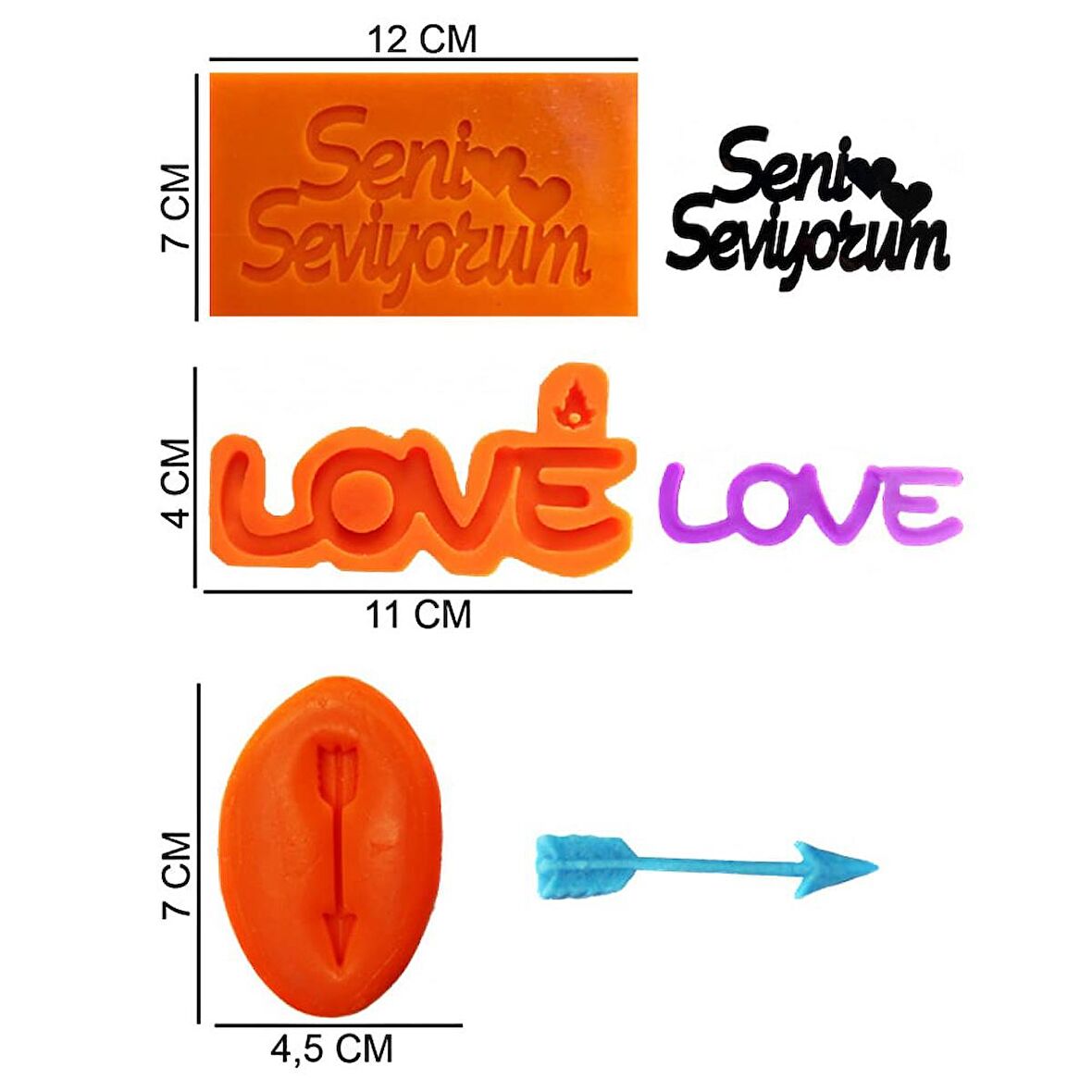 Aşk Set Silikon Şeker Hamuru, Sabun, Mum Kalıp