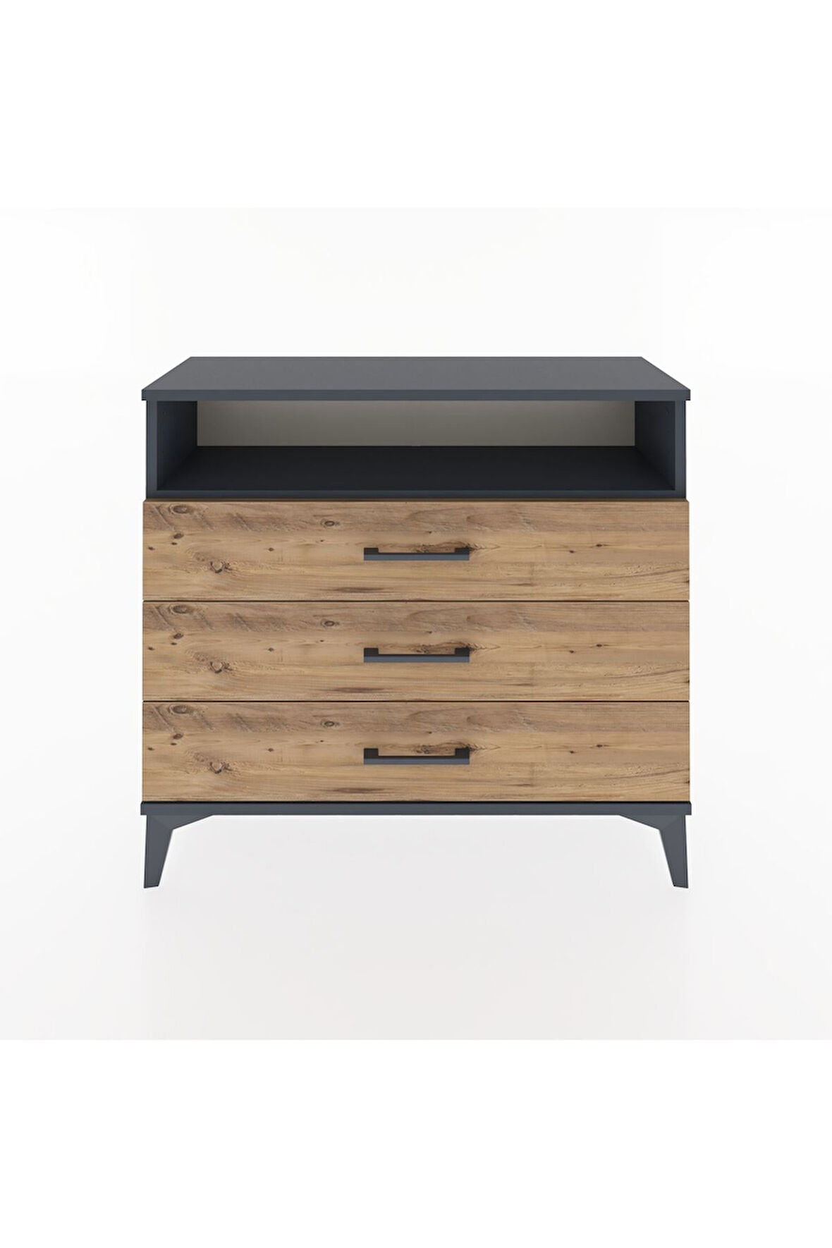Arges Şifonyer Tek Raflı 3 Çekmeceli 88x30x80 Antrasit-Çam
