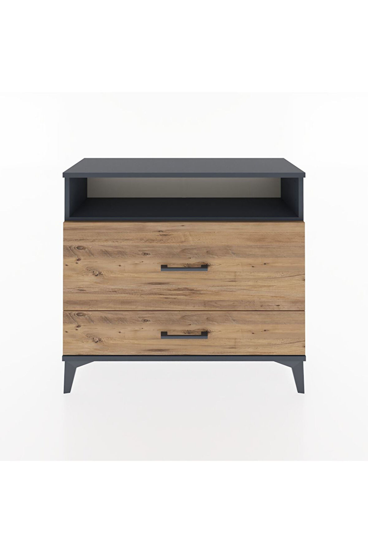 Arges Şifonyer Tek Raflı 2 Çekmeceli 88x30x80 Antrasit-Çam