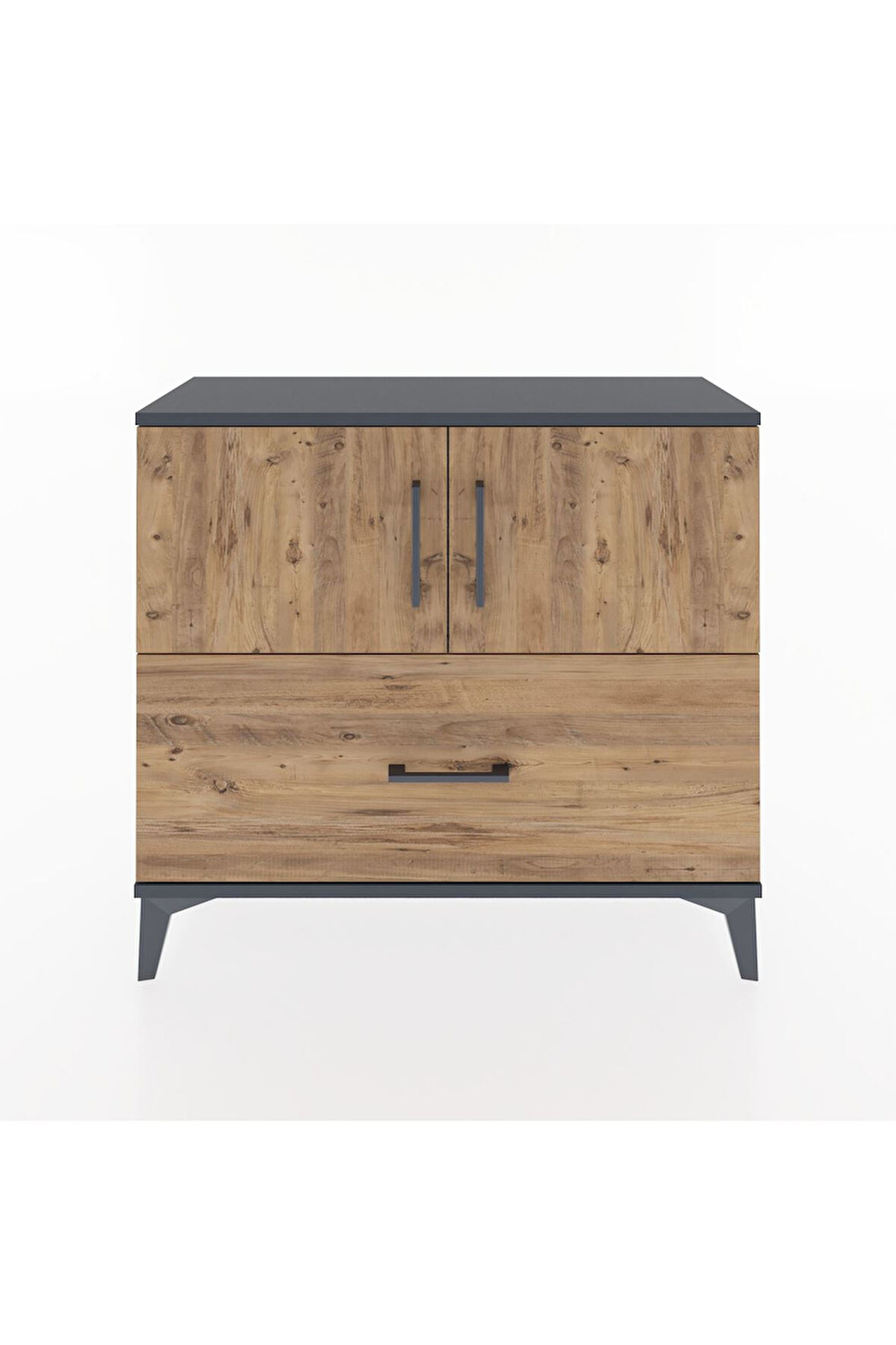 Arges Şifonyer 2 Raflı Tek Çekmeceli 2 Kapaklı 88x30x80 Antrasit-Çam