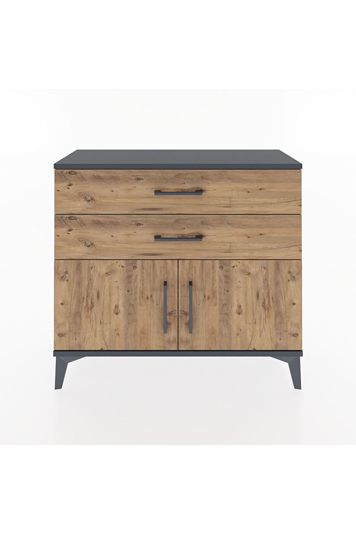 Arges Şifonyer Tek Raflı 2 Çekmeceli 2 Kapaklı 88x30x80 Antrasit-Çam
