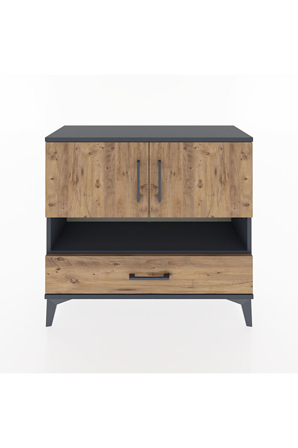 Arges Şifonyer 3 Raflı Tek Çekmeceli 2 Kapaklı 88x30x80 Antrasit-Çam