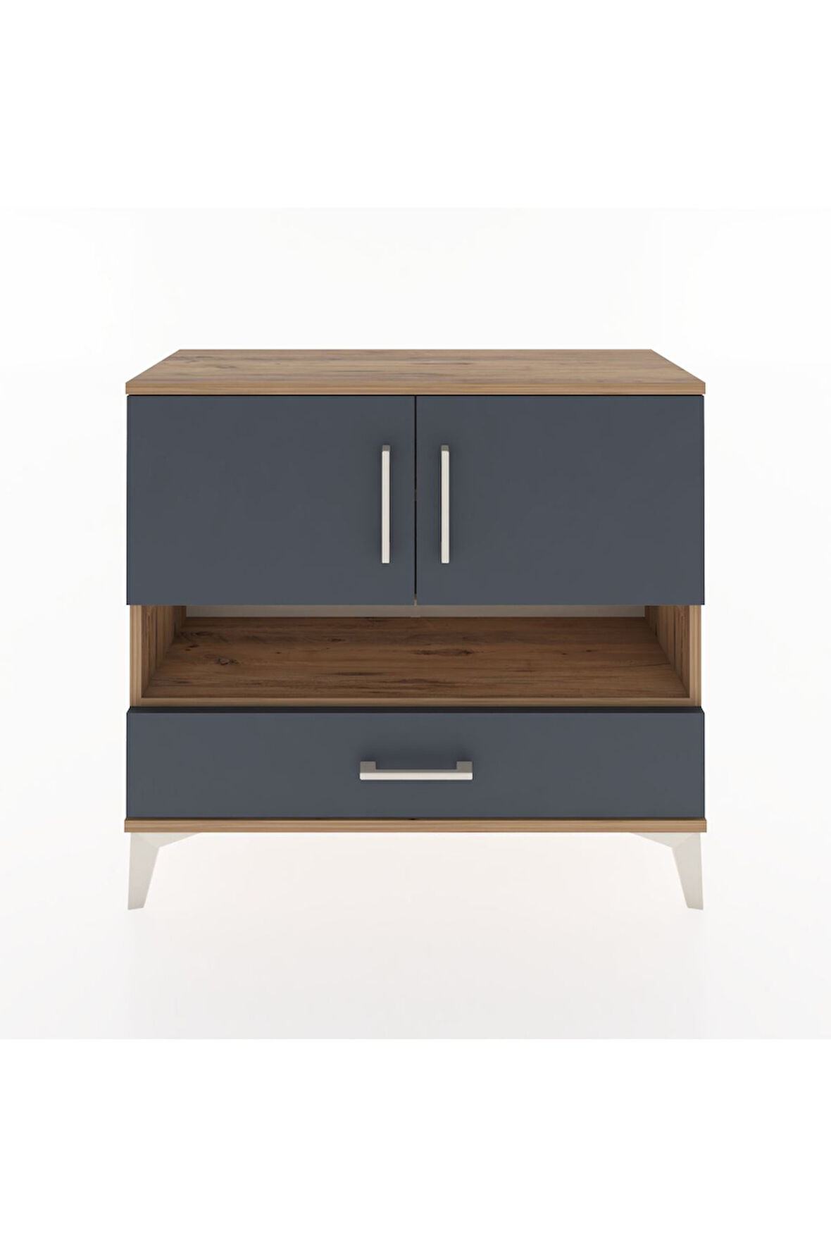 Arges Şifonyer 3 Raflı Tek Çekmeceli 2 Kapaklı 88x30x80 Çam-Antrasit