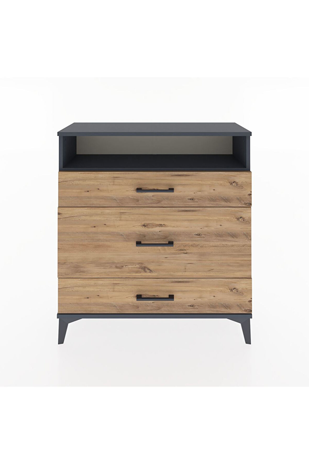 Arges Şifonyer Tek Raflı 3 Çekmeceli 88x30x96 Antrasit-Çam