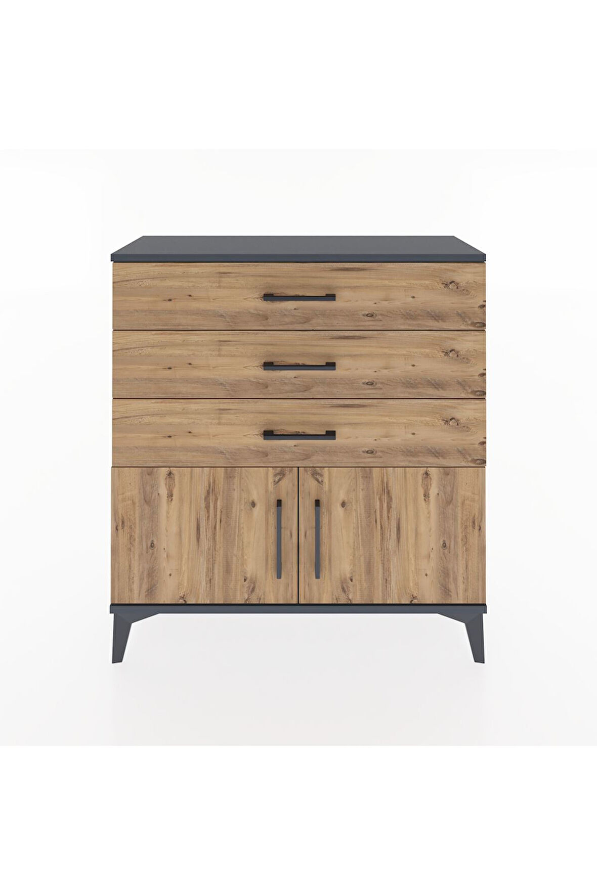 Arges Şifonyer Tek Raflı 3 Çekmeceli 2 Kapaklı 88x30x96 Antrasit-Çam