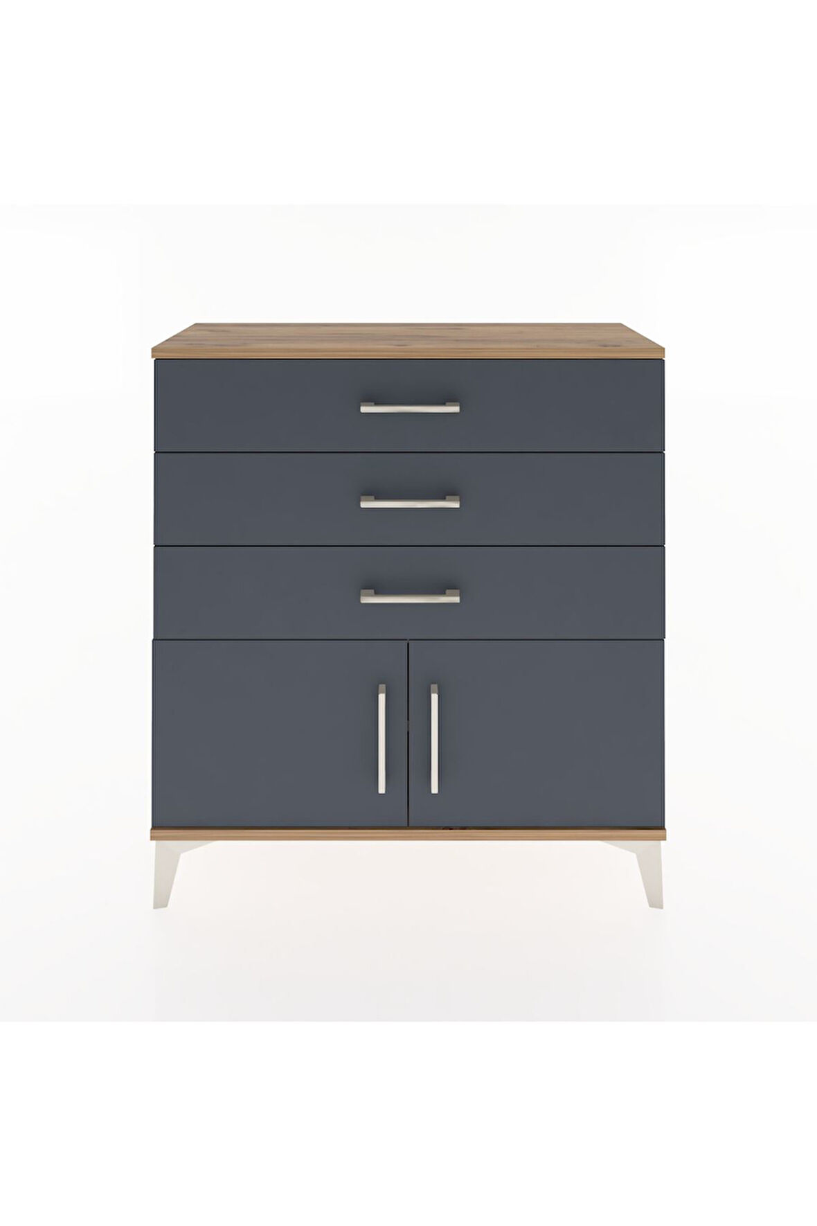 Arges Şifonyer Tek Raflı 3 Çekmeceli 2 Kapaklı 88x30x96 Çam-Antrasit