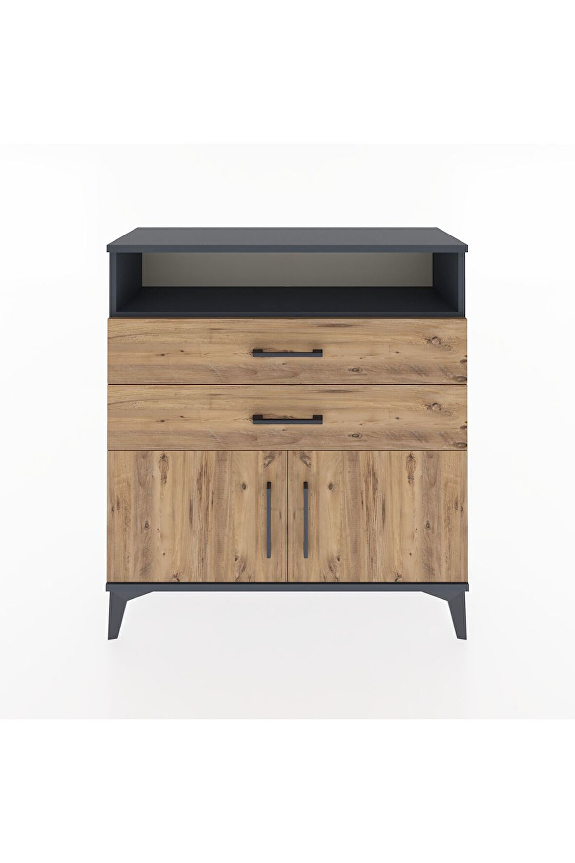 Arges Şifonyer 2 Raflı 2 Çekmeceli 2 Kapaklı 88x30x96 Antrasit-Çam