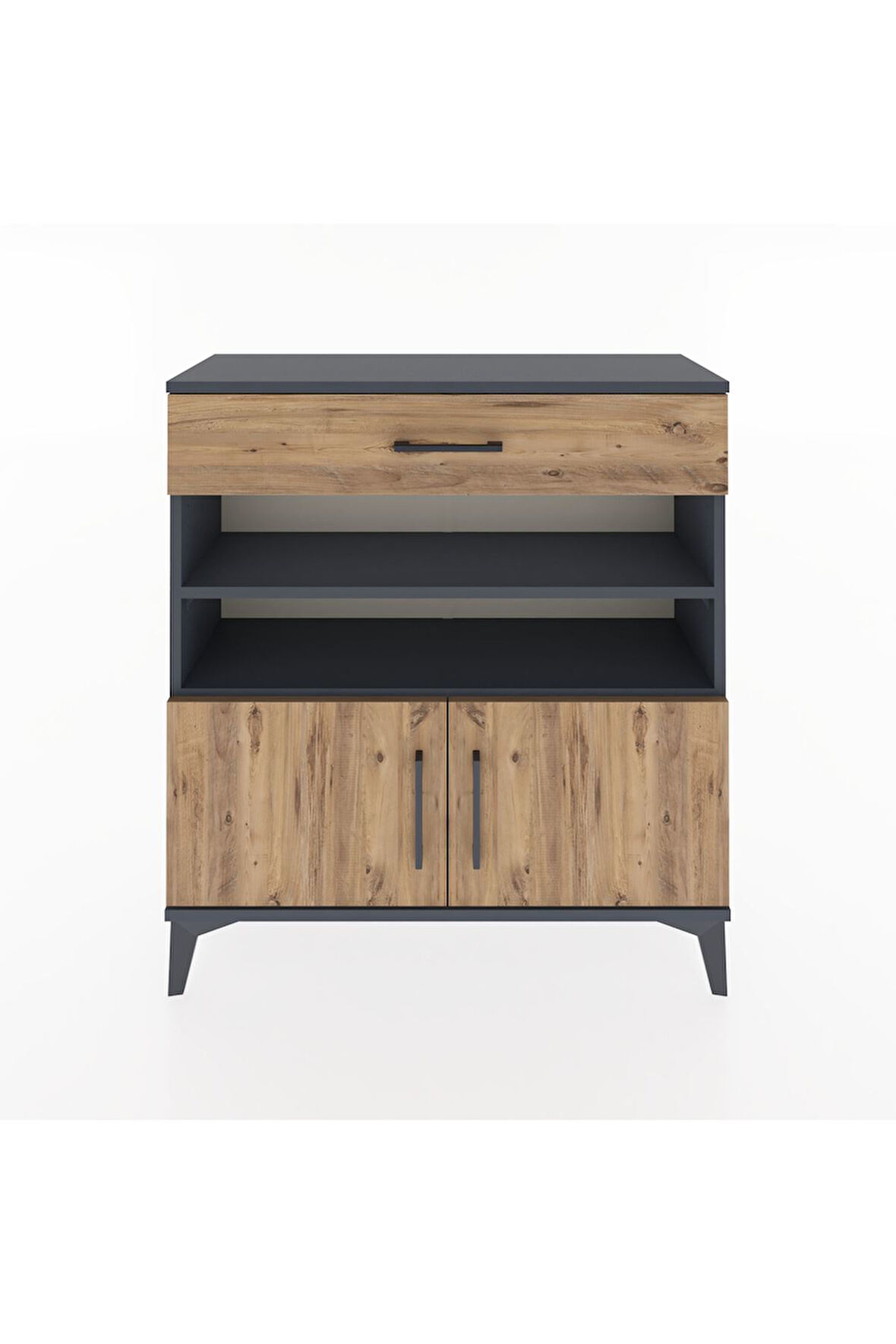 Arges Şifonyer 3 Raflı Tek Çekmeceli 2 Kapaklı 88x30x96 Antrasit-Çam