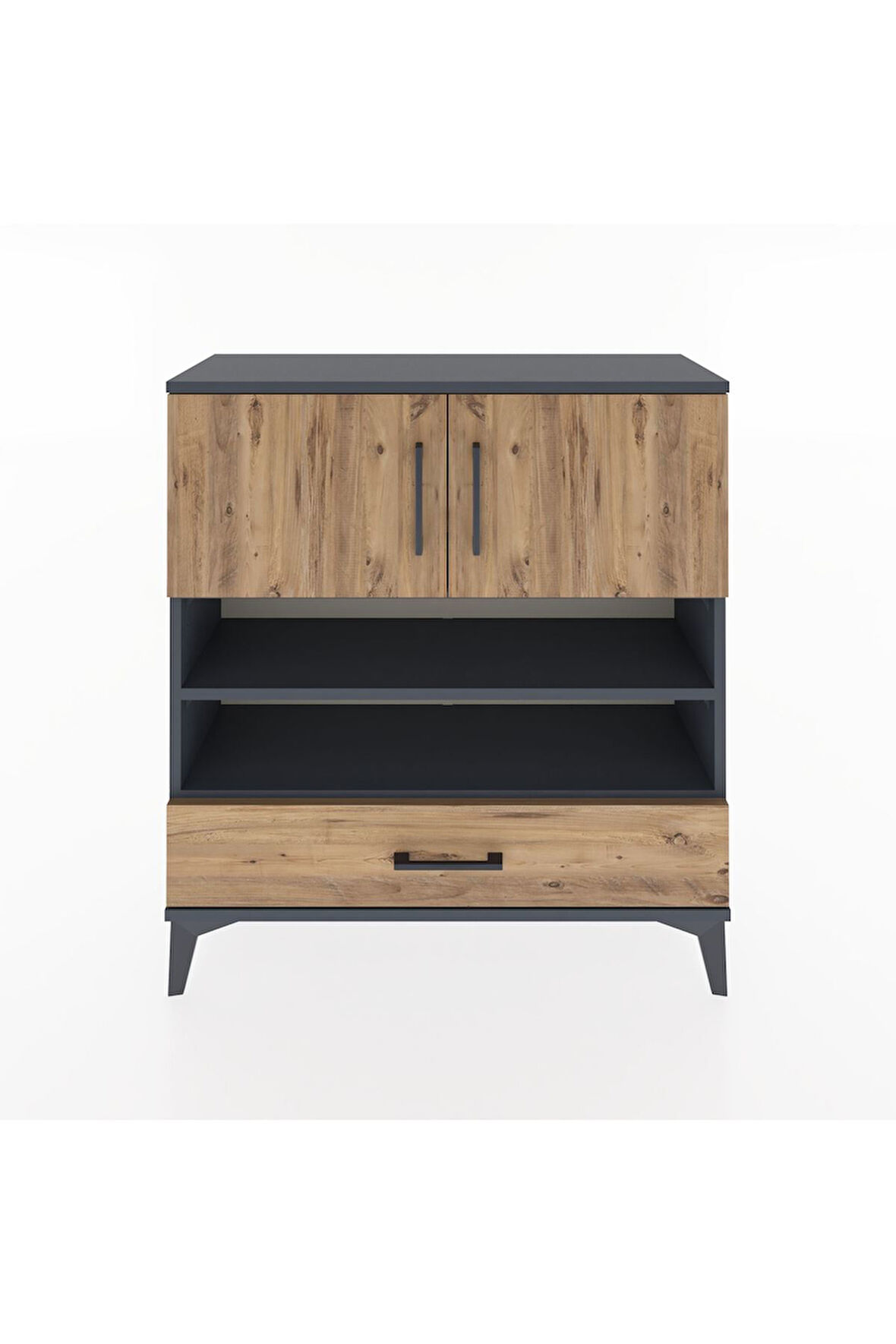 Arges Şifonyer 4 Raflı Tek Çekmeceli 2 Kapaklı 88x30x96 Antrasit-Çam