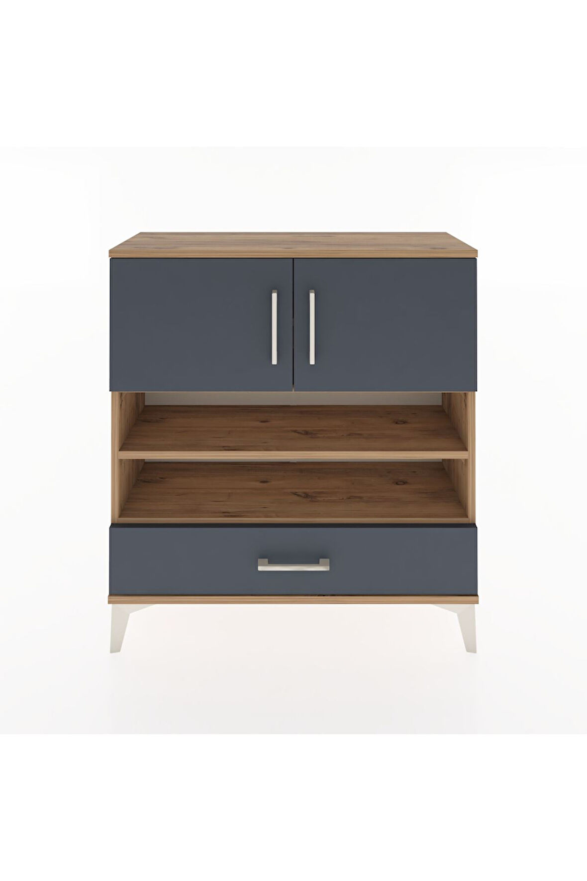 Arges Şifonyer 4 Raflı Tek Çekmeceli 2 Kapaklı 88x30x96 Çam-Antrasit