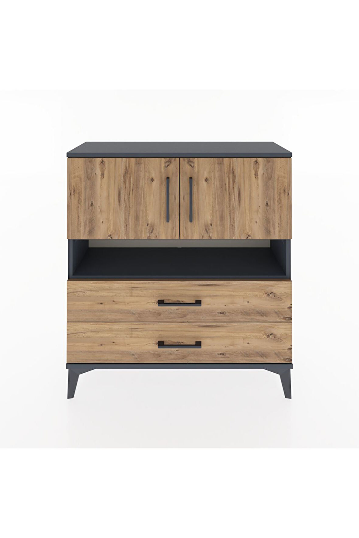 Arges Şifonyer 3 Raflı 2 Çekmeceli 2 Kapaklı 88x30x96 Antrasit-Çam