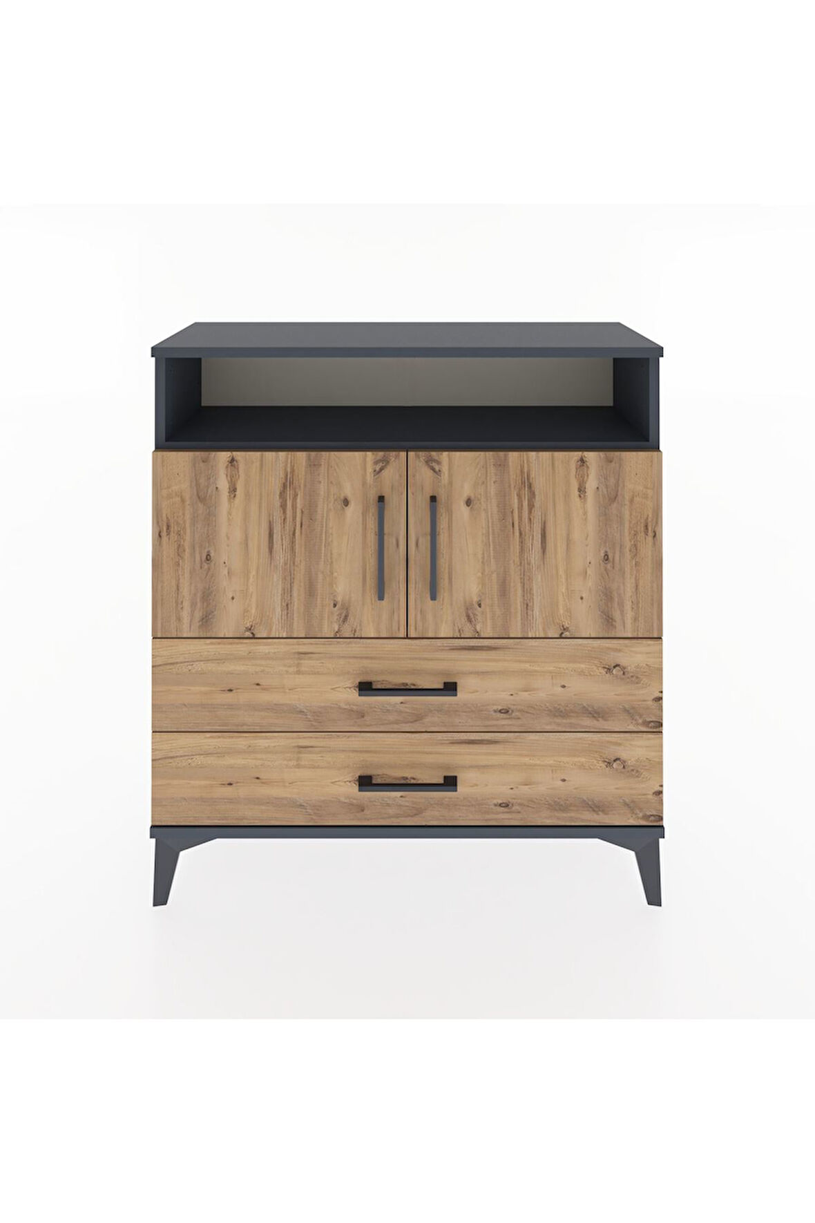 Arges Şifonyer 3 Raflı 2 Çekmeceli 2 Kapaklı 88x30x96 Antrasit-Çam