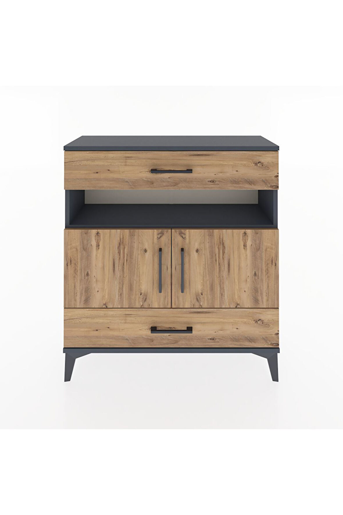 Arges Şifonyer 3 Raflı 2 Çekmeceli 2 Kapaklı 88x30x96 Antrasit-Çam