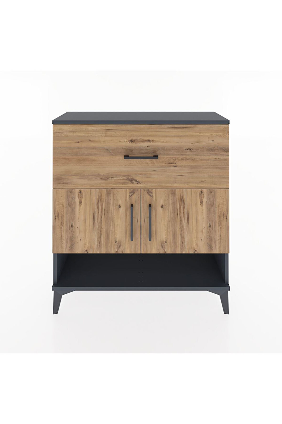 Arges Şifonyer 2 Raflı Tek Çekmeceli 2 Kapaklı 88x30x96 Antrasit-Çam