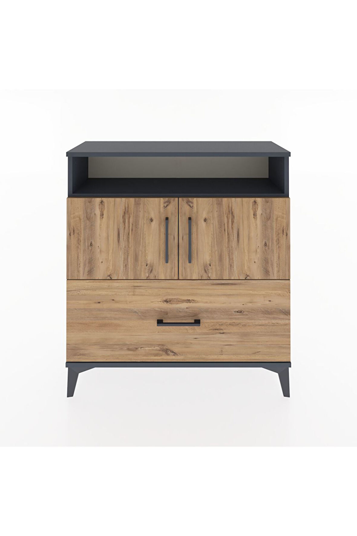 Arges Şifonyer 3 Raflı Tek Çekmeceli 2 Kapaklı 88x30x96 Antrasit-Çam