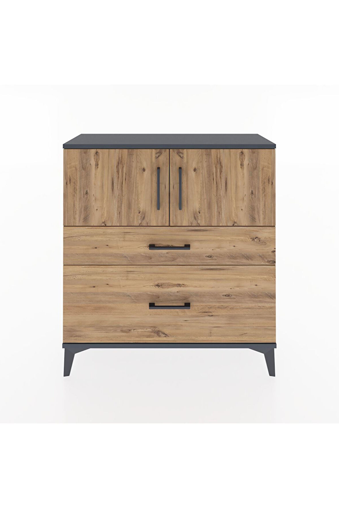 Arges Şifonyer 2 Raflı 2 Çekmeceli 2 Kapaklı 88x30x96 Antrasit-Çam