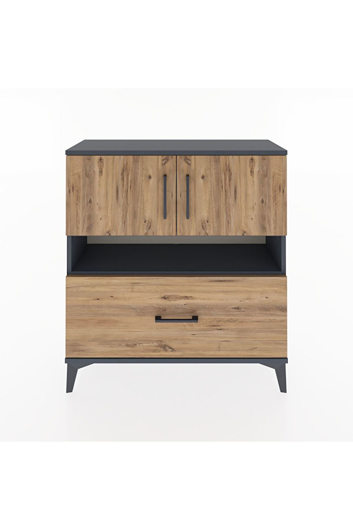 Arges Şifonyer 3 Raflı Tek Çekmeceli 2 Kapaklı 88x30x96 Antrasit-Çam