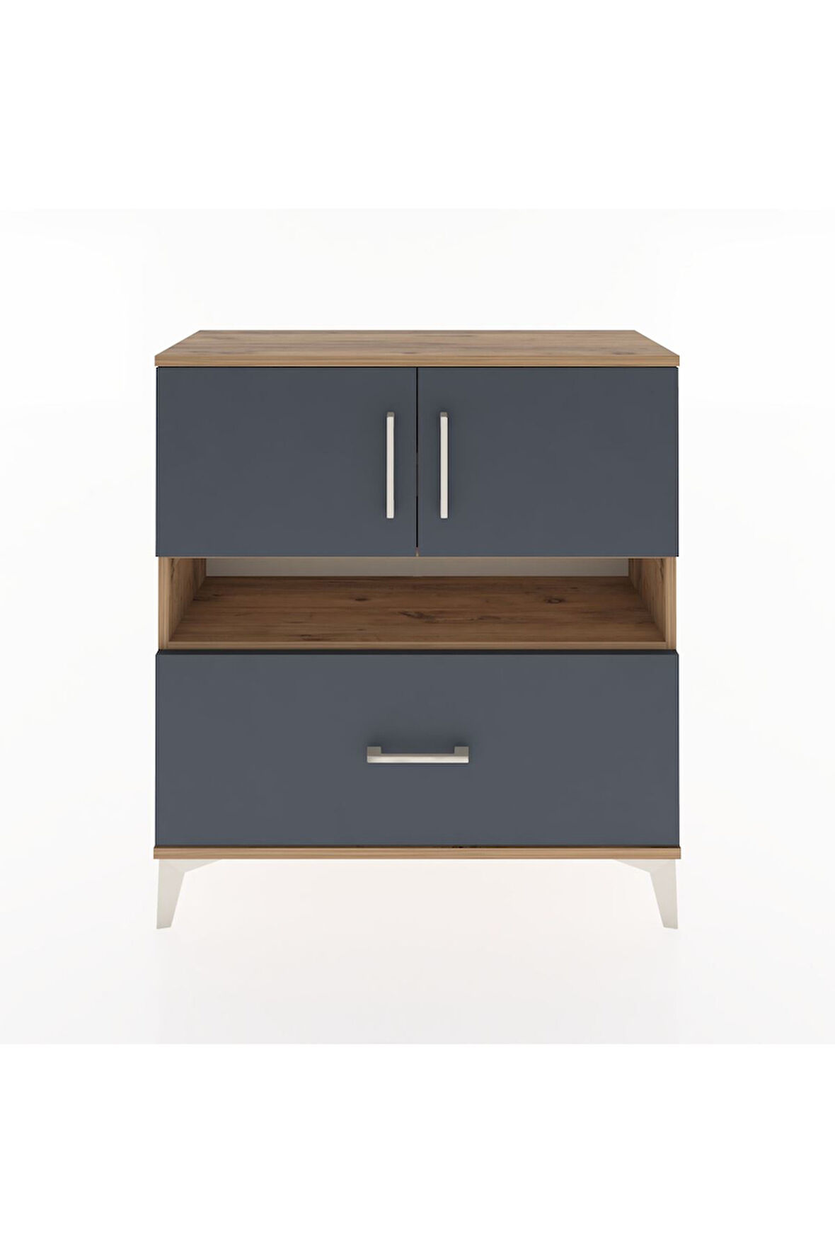 Arges Şifonyer 3 Raflı Tek Çekmeceli 2 Kapaklı 88x30x96 Çam-Antrasit