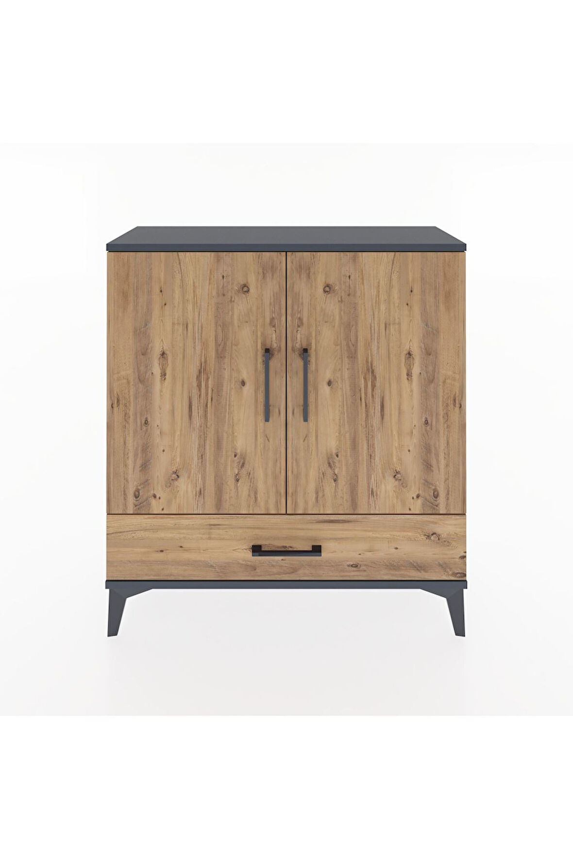 Arges Şifonyer 3 Raflı Tek Çekmeceli 2 Kapaklı 88x30x96 Antrasit-Çam