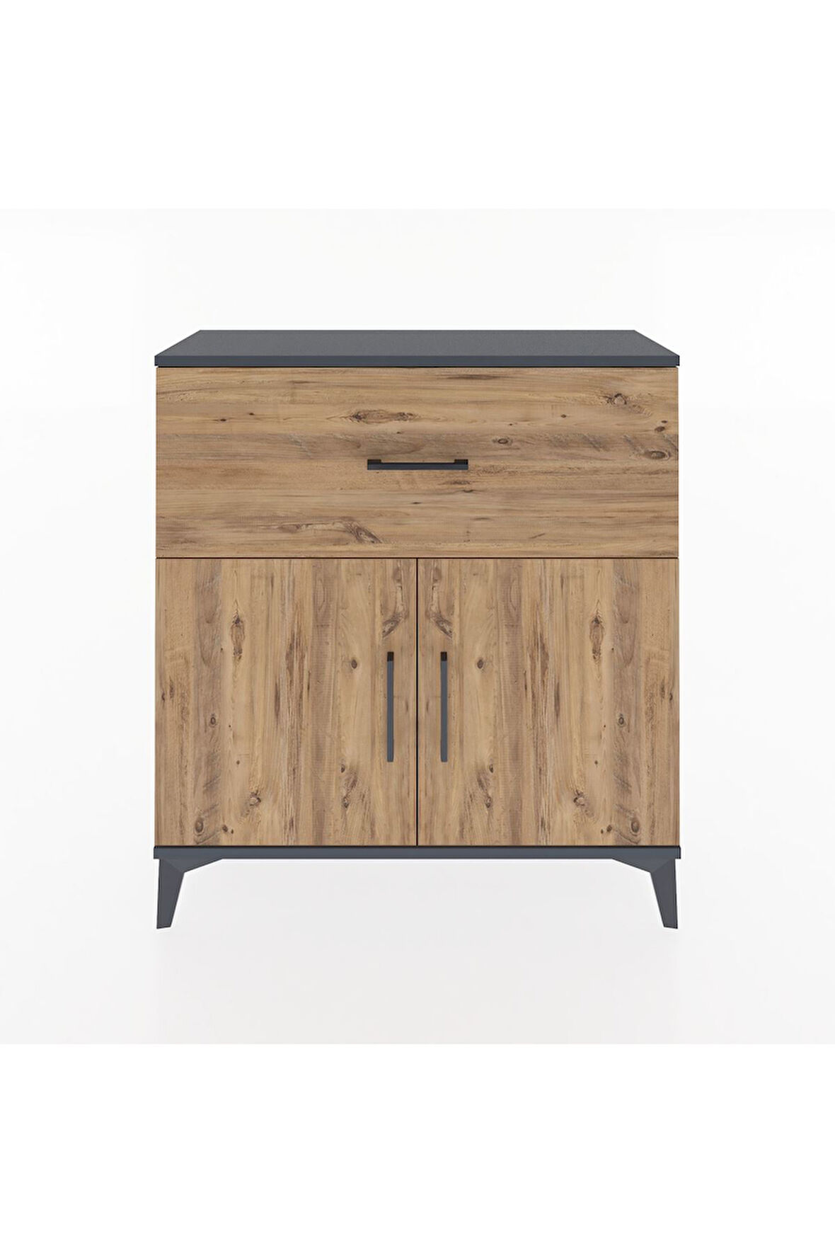 Arges Şifonyer Tek Raflı Tek Çekmeceli 2 Kapaklı 88x30x96 Antrasit-Çam