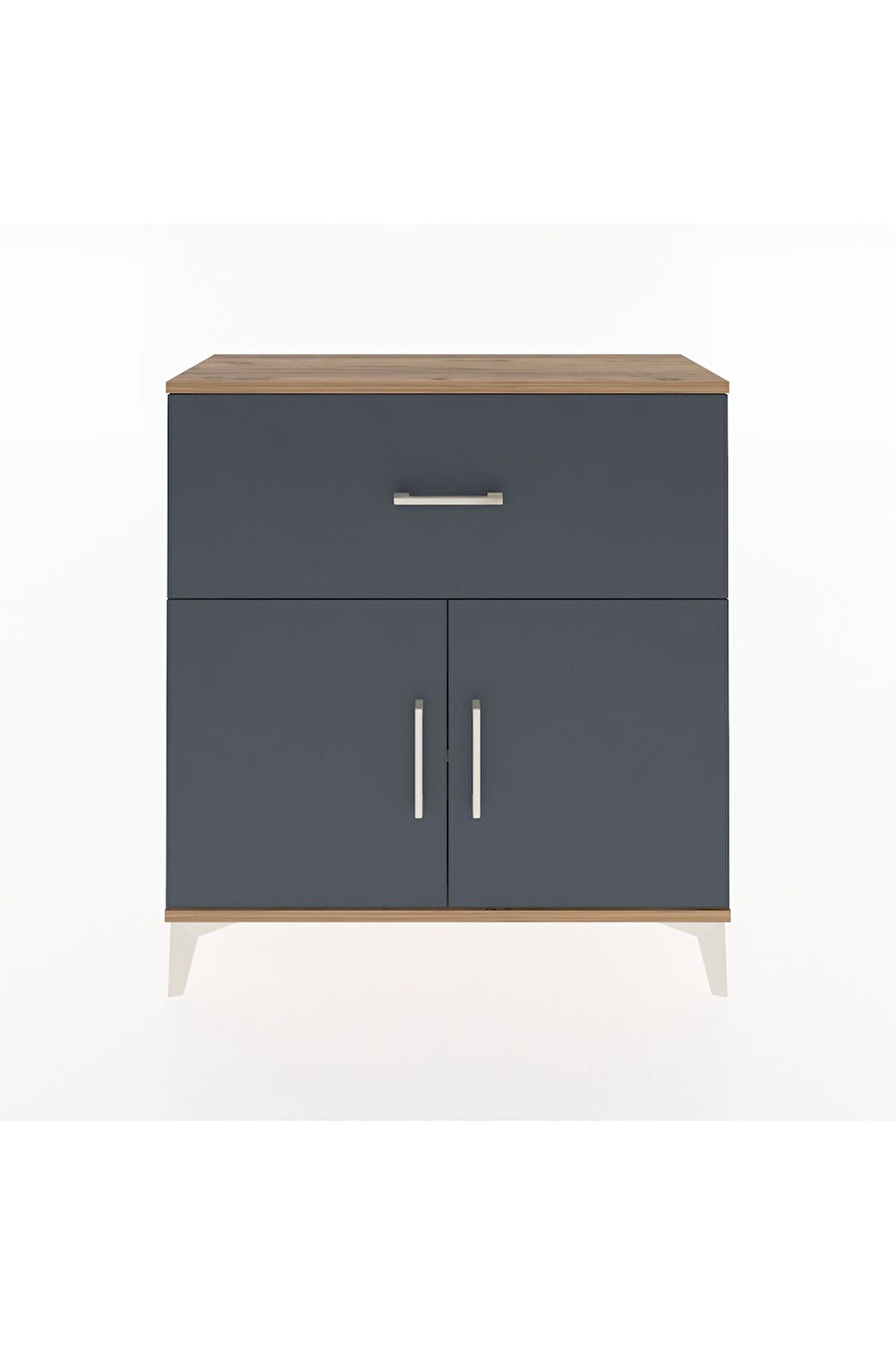 Arges Şifonyer Tek Raflı Tek Çekmeceli 2 Kapaklı 88x30x96 Çam-Antrasit