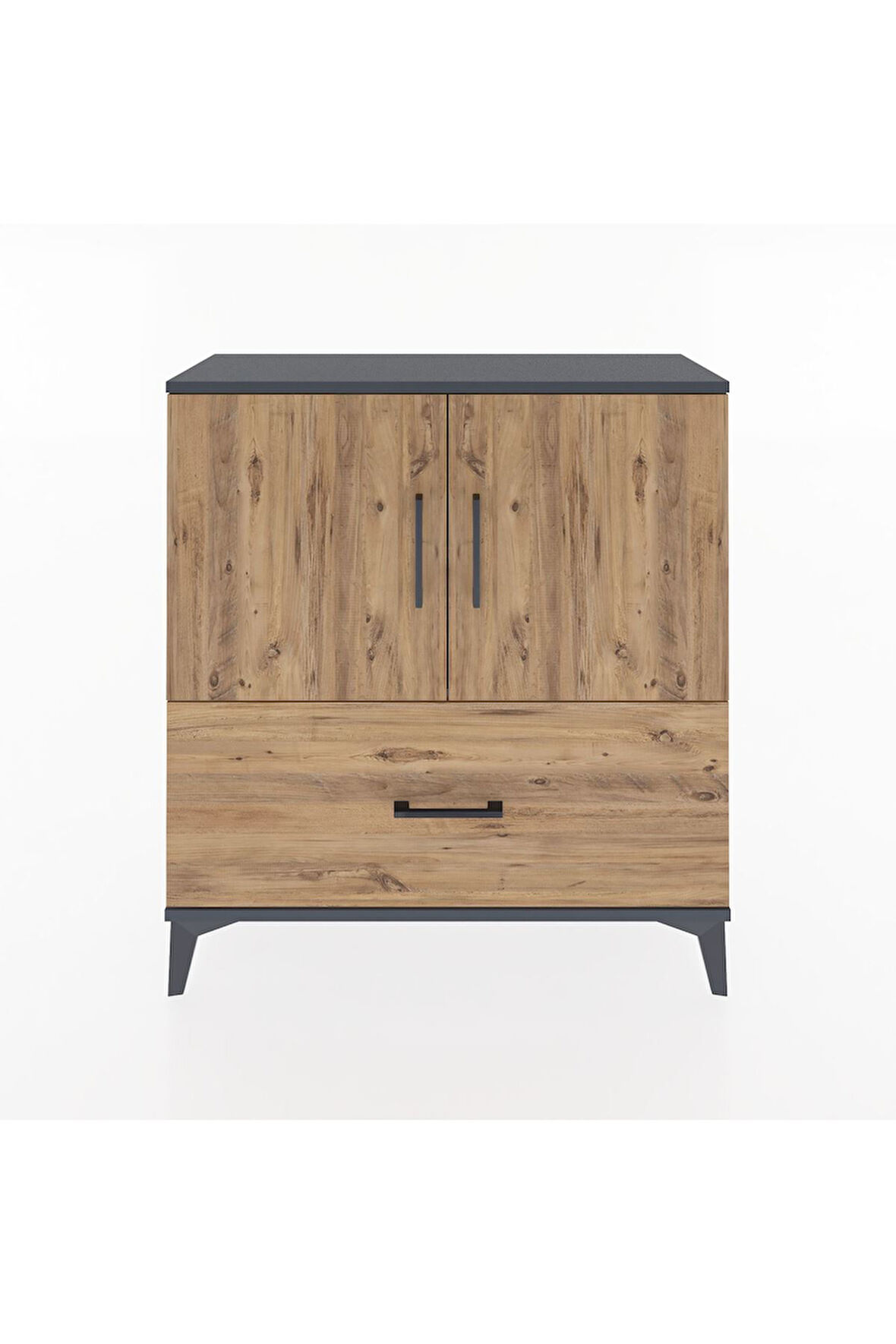 Arges Şifonyer 2 Raflı Tek Çekmeceli 2 Kapaklı 88x30x96 Antrasit-Çam