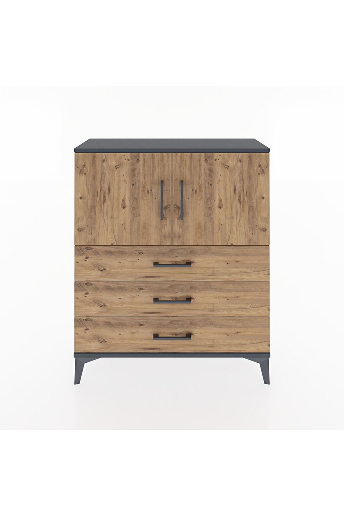 Arges Şifonyer 2 Raflı 3 Çekmeceli 2 Kapaklı 88x30x106 Antrasit-Çam