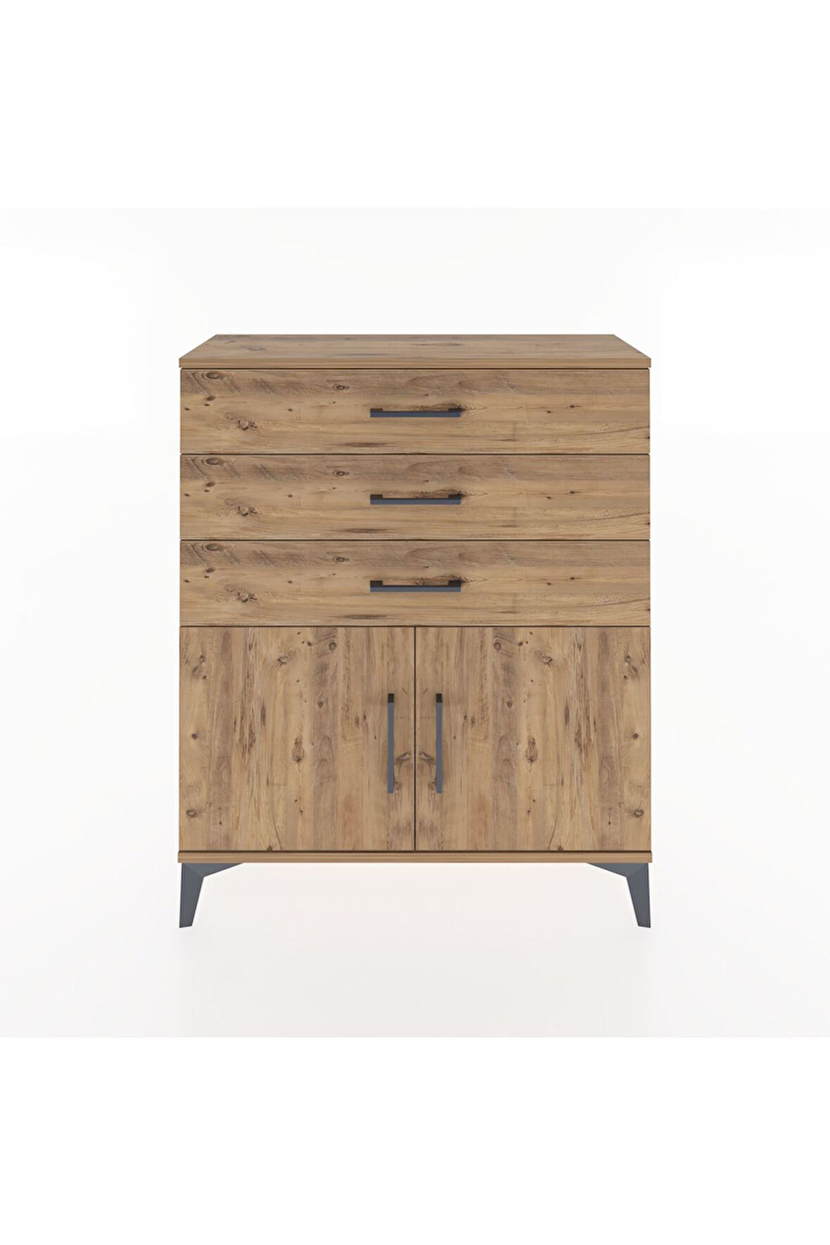 Arges Şifonyer Tek Raflı 3 Çekmeceli 2 Kapaklı 88x30x106 Çam-Çam