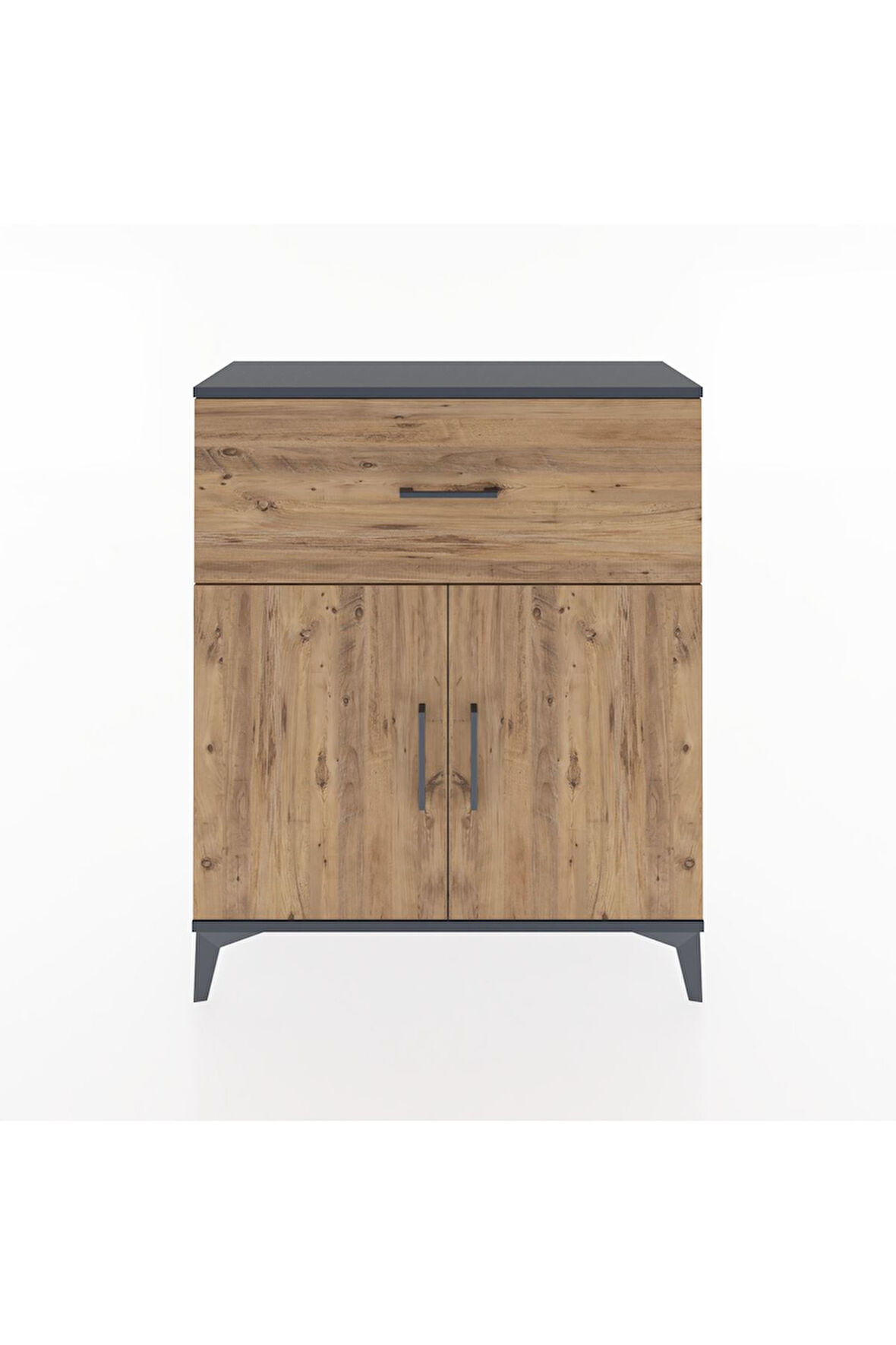 Arges Şifonyer Tek Raflı Tek Çekmeceli 2 Kapaklı 88x30x106 Antrasit-Çam