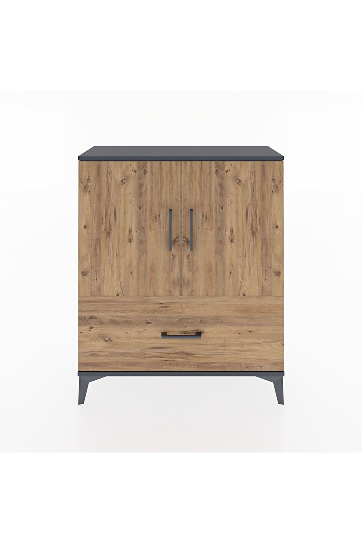 Arges Şifonyer 2 Raflı Tek Çekmeceli 2 Kapaklı 88x30x106 Antrasit-Çam