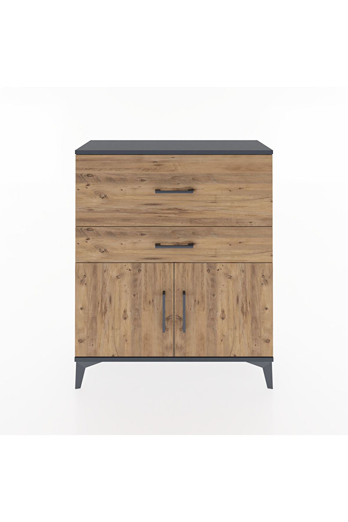 Arges Şifonyer Tek Raflı 2 Çekmeceli 2 Kapaklı 88x30x106 Antrasit-Çam