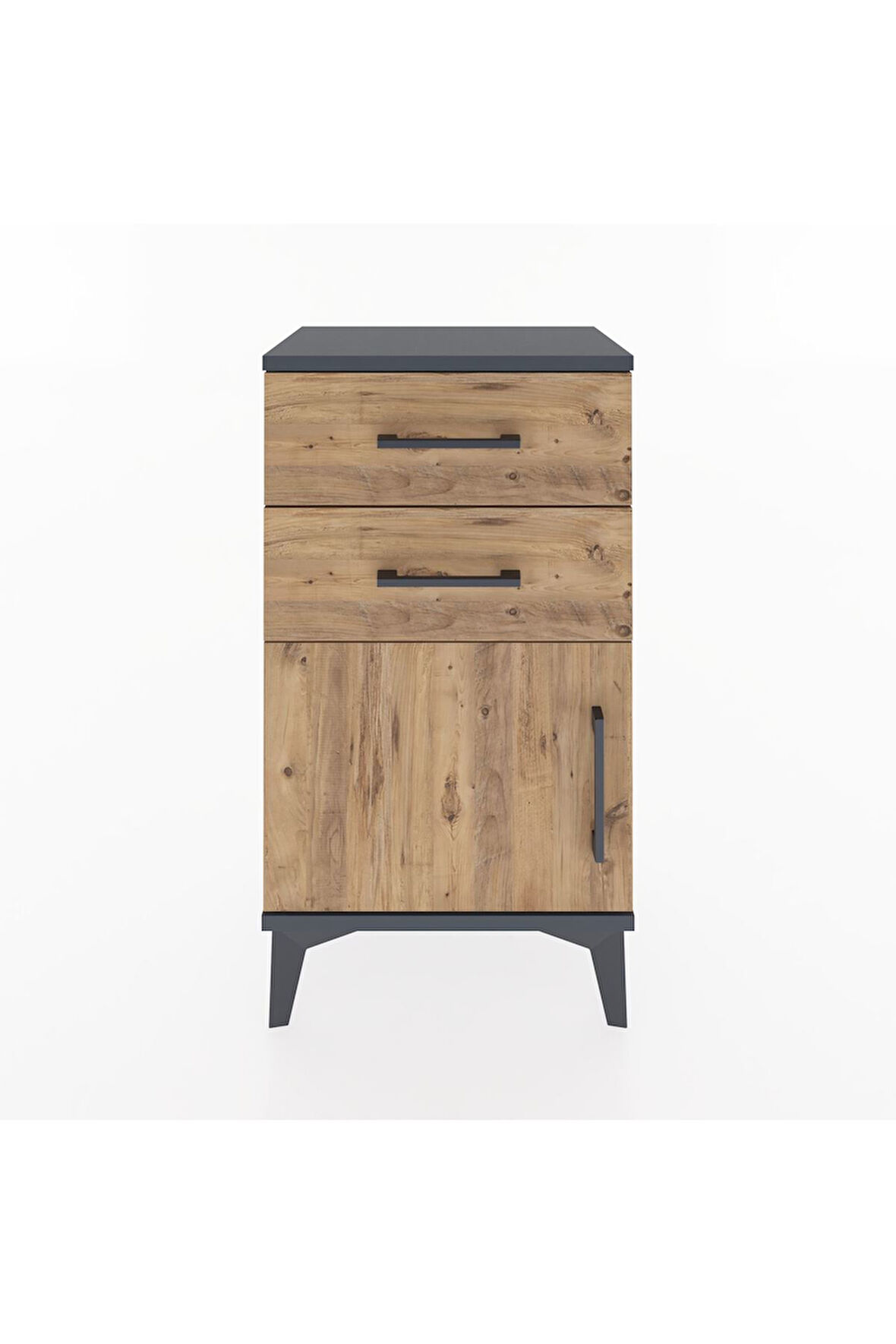Arges Komodin Tek Raflı 2 Çekmeceli Tek Kapaklı 44x30x80 Antrasit-Çam