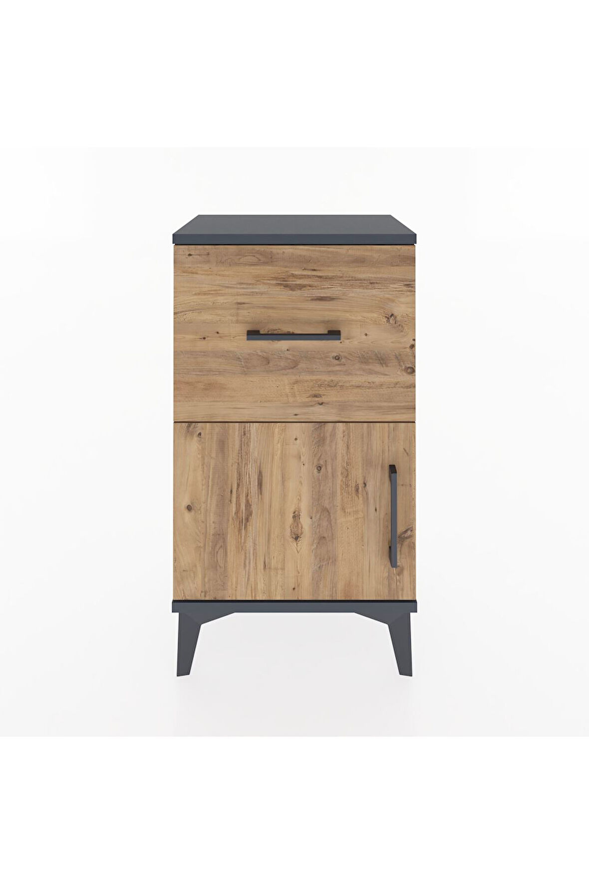 Arges Komodin Tek Raflı Tek Çekmeceli Tek Kapaklı 44x30x80 Antrasit-Çam